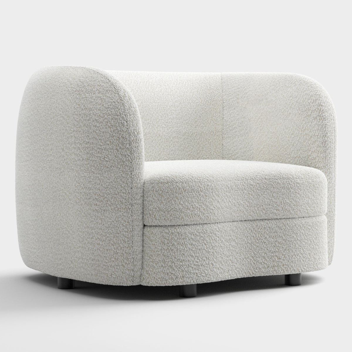 Furniture of America Nimiane Modern Boucle Barrel Chair with Curved Arms and Wooden Legs, Fabric Upholstered Armchair, Comfy Sofa Chair for Living Room, Bedroom, Home Office, Off-White