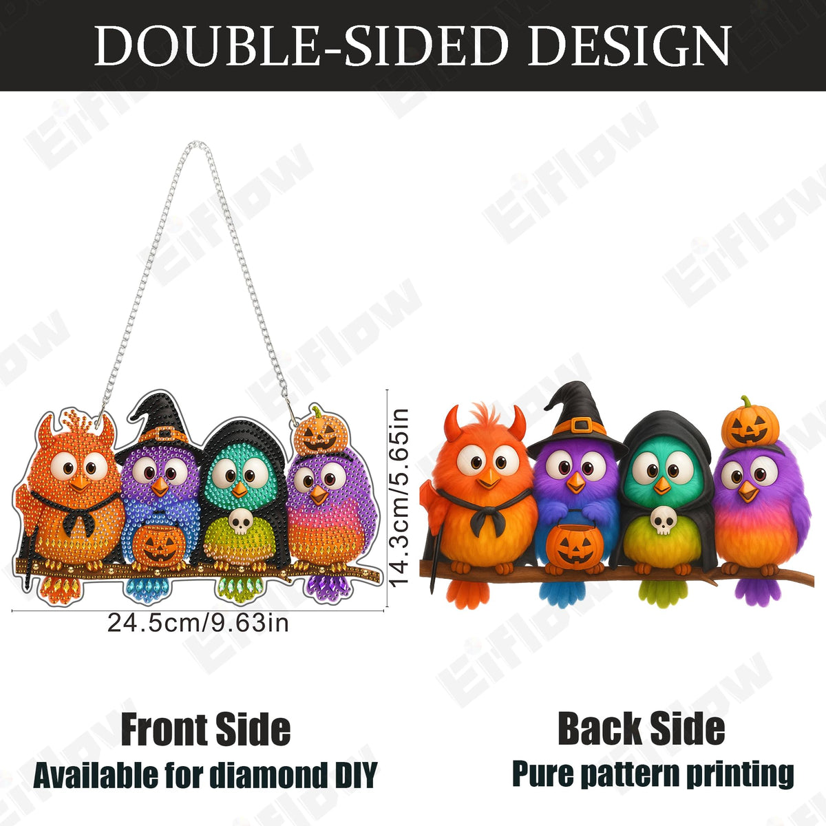 Eiflow Acrylic Diamond Art Hanging Kit for Adults Halloween Bird, DIY Thanksgiving Diamonds Painting Door Hanging Board Kit, Special Crystal Diamond Art Painting Pendant Ornament