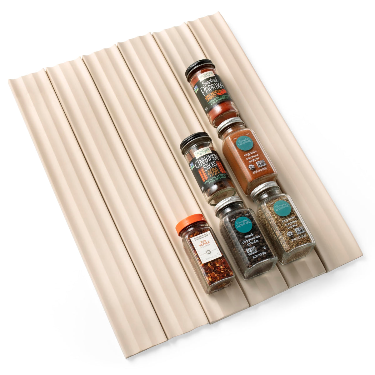 YouCopia SpiceLiner Adjustable Spice Drawer Liner, 10ft Roll, Sandstone, Seasoning and Spices Bottle Organizer Insert