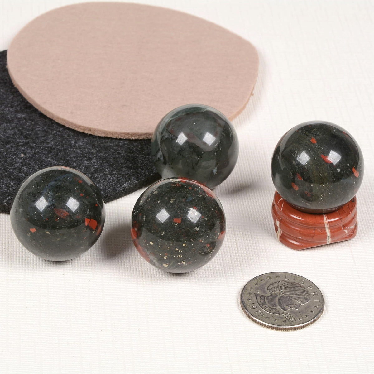 Natural Polished African Bloodstone Sphere with Red Jasper Stand – Handcrafted Gemstone 30mm Ball for Energy Healing, Meditation, and Home Décor