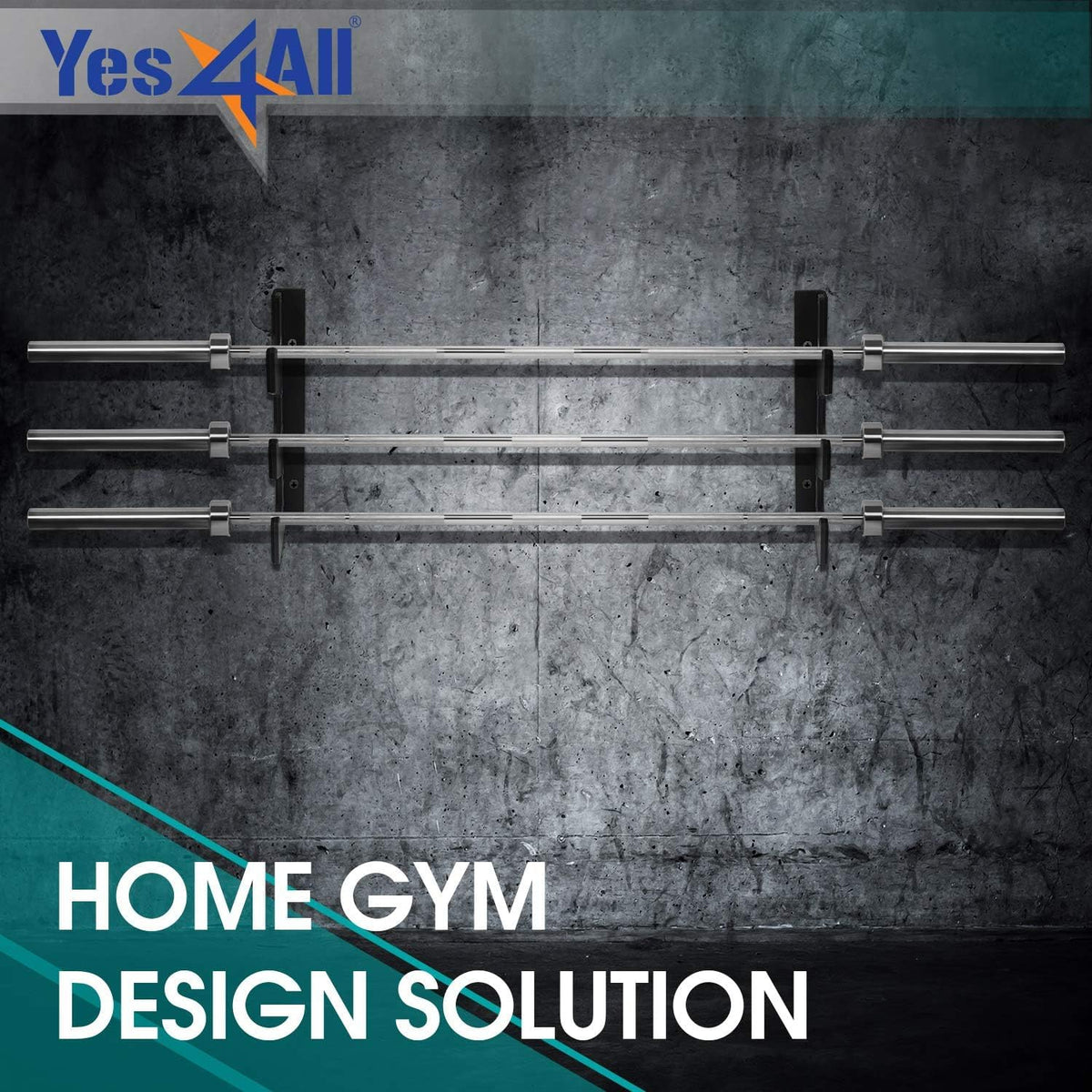 Yes4All Barbell Holder Horizontal Storage Rack for Home Gym Organizer, Barbell Storage Rack Fit 2-inch Olympic Bars, Curl Bars, Triceps Bars, Dumbbell Handles (1 pair)