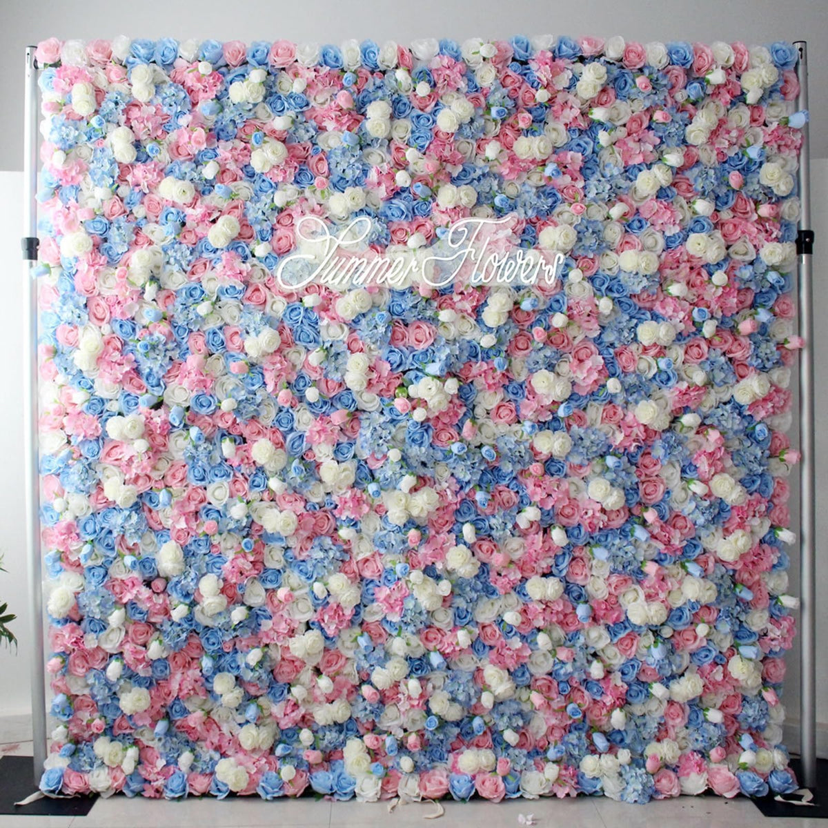 UYCVT Powder Blue Rose Artificial Flower Wall Backdrop Panels, Handmade Romantic Large Wedding Backdrop 3D Floral Wall Fabric Flower Wall for Party Baby Shower Bridal Wedding B-3m*3m/10 * 10FT
