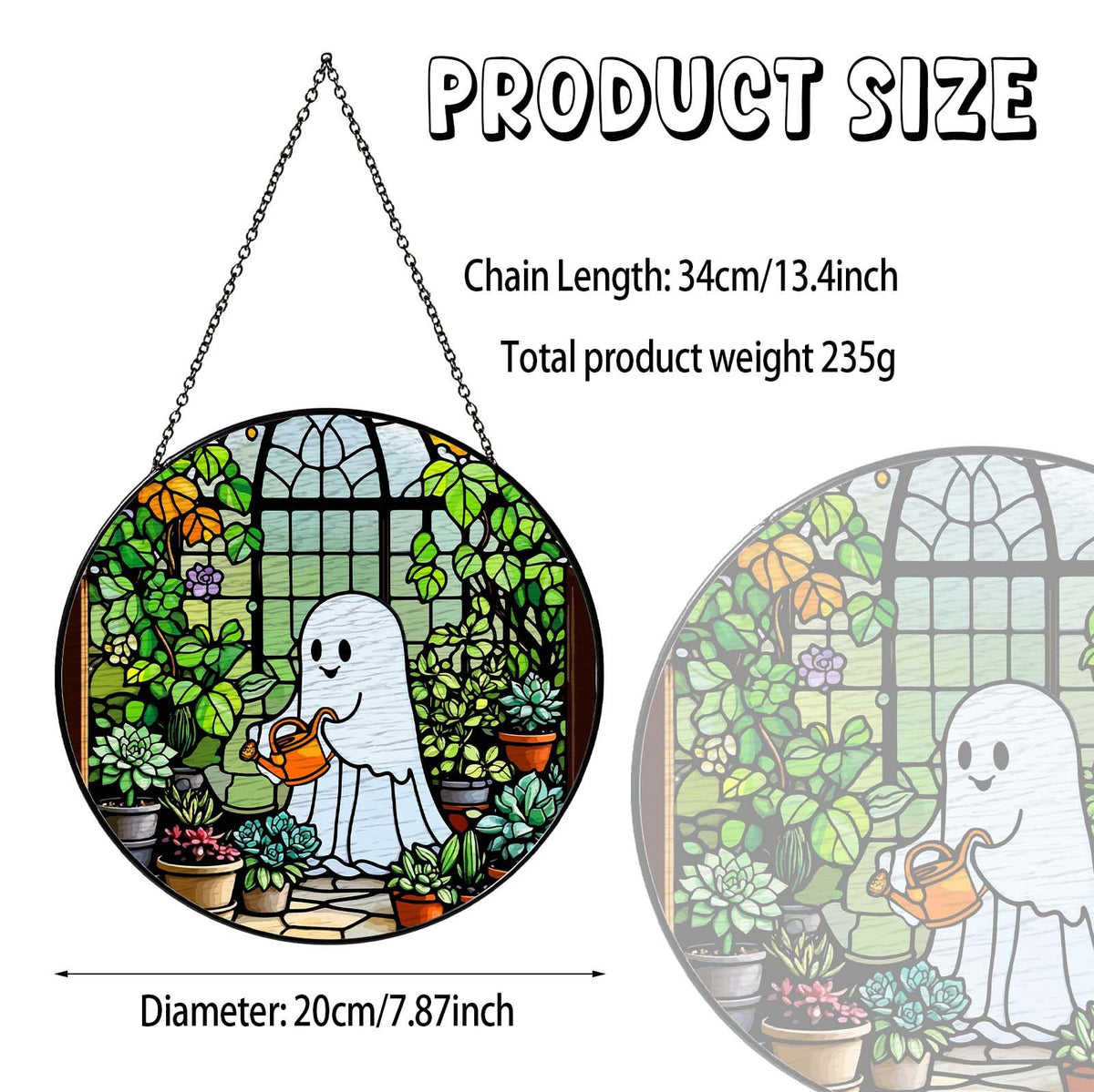 RVEAFA Ghost Garden Sun Catcher Stained Glass Window Hanging Plant Lovers Gifts for Women Wall Decor Handmade SunCatcher Decoration for Garden Home Plant Greenhouse Decor, 7.87inch