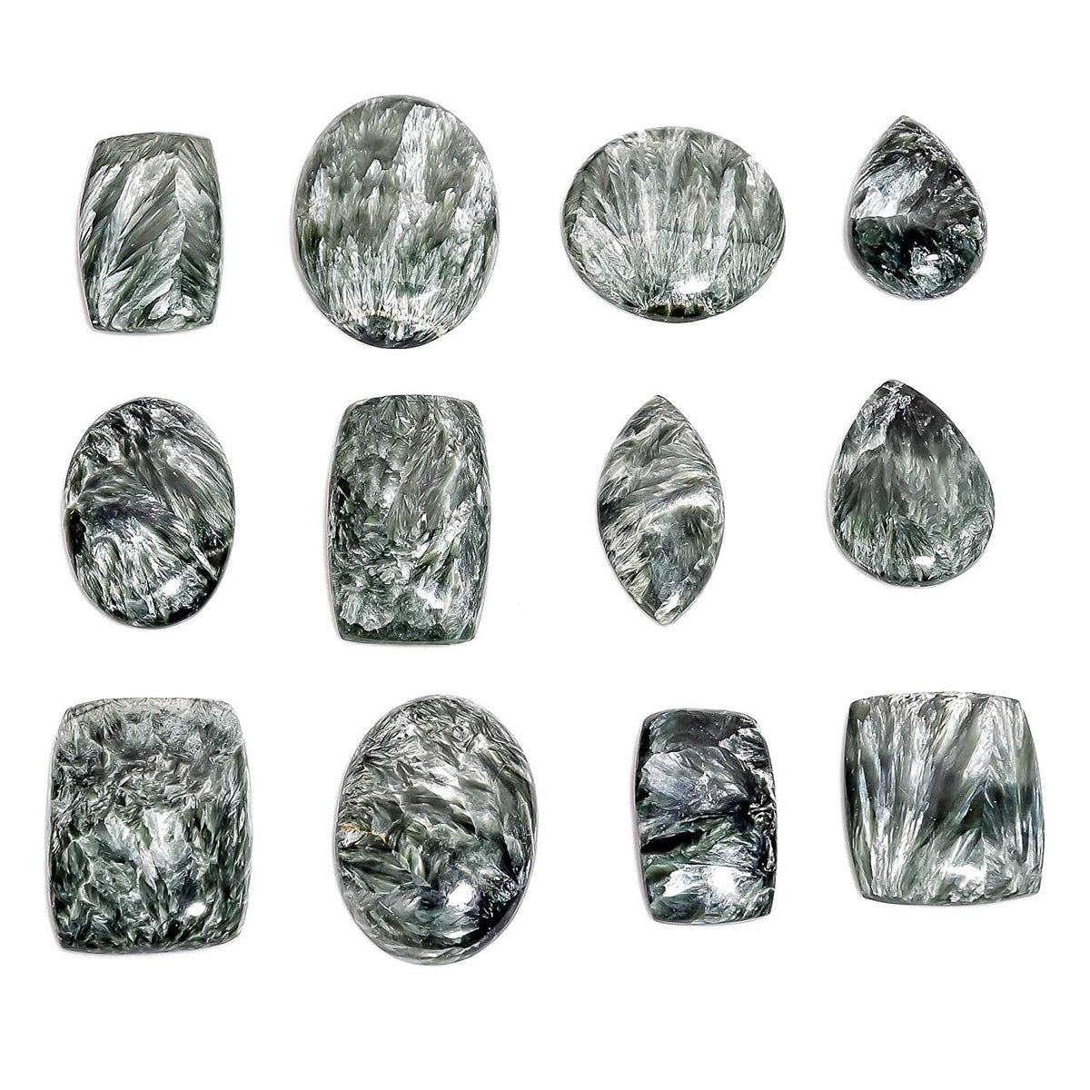 4pcs Natural Seraphinite Gemstone Wholesale Cabochons Lot, Jewelry Making Loose Gemstone, Polished Home Decor Specimen, DIY, Wire Wrapping, Reiki, Healing Crystals, Bulk Gemstone Deal