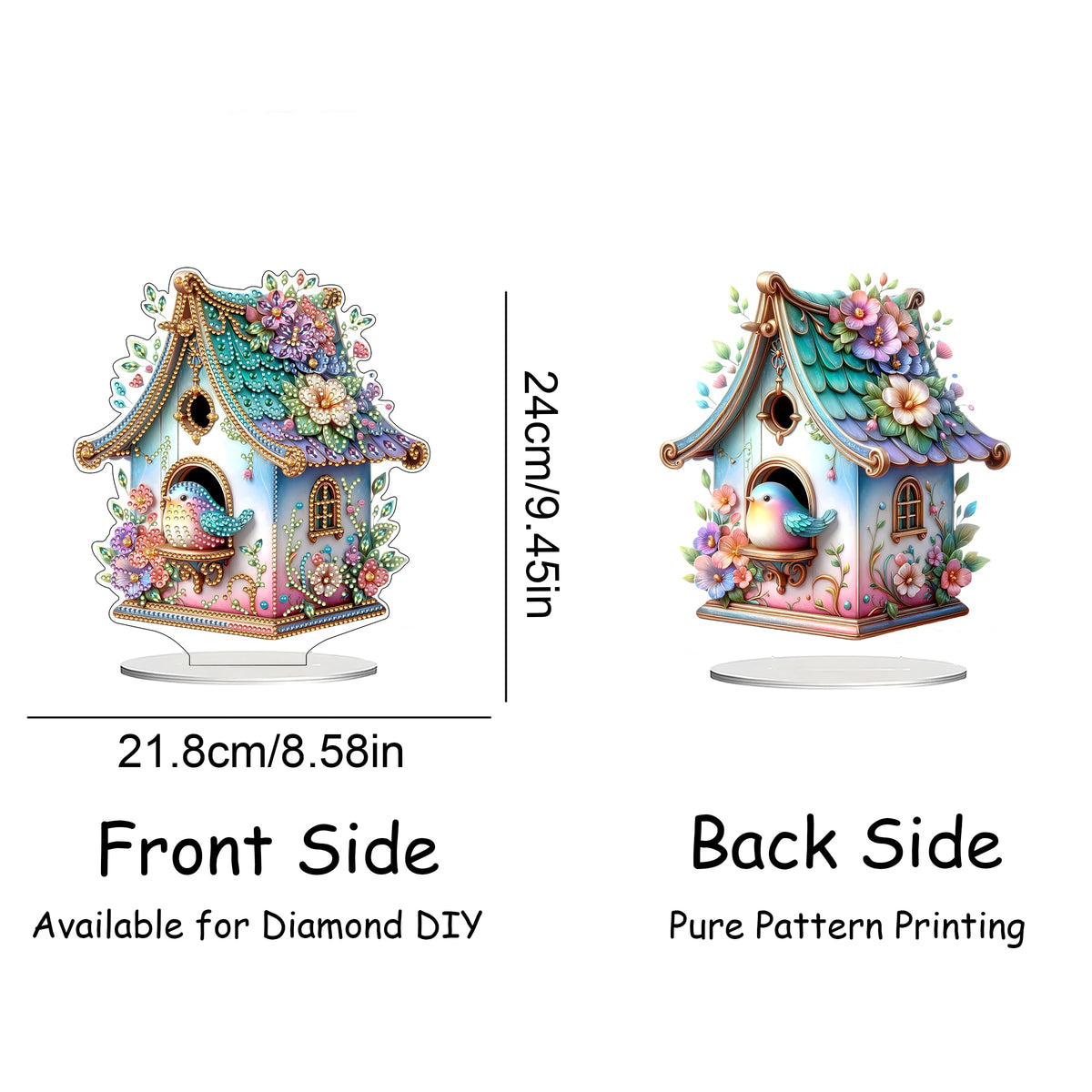 DIY Tabletop Diamond Art Kit for Adult – Gem Painting Art Desktop Ornament with Special Shaped Rhinestones, Acrylic Stand-Up Gem Craft for Home Décor & Gift Idea (Bird House)