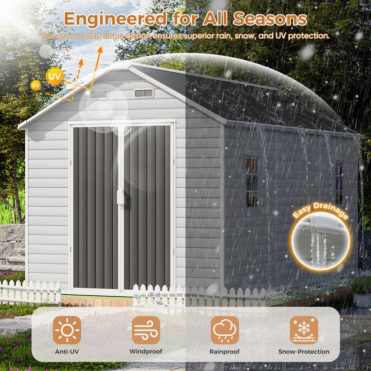 CDCASA Resin Storage Shed 8x14 FT, Waterproof Outdoor Sheds Heavy Duty Aluminum Frame Outside Plastic Tool Shed with Adjustable Openable Windows, Lockable Door for Backyard, Garden, Lawn, Dove Grey