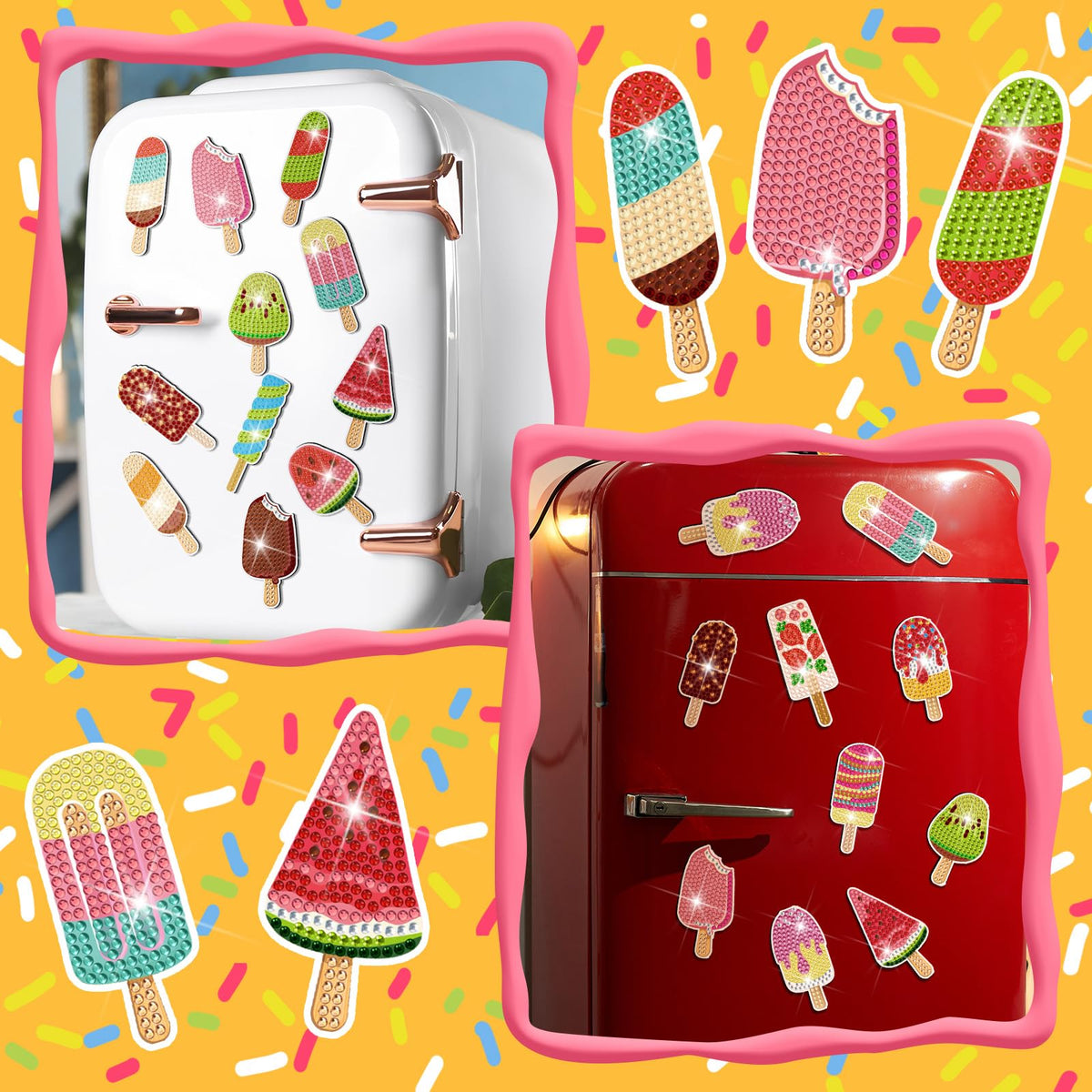 Remuuly 30 Pcs Ice Cream Diamond Painting Magnets Summer Diamond Art Magnet Kits for Adults Ice Cream 5D Rhinestones Refrigerator Magnetic Stickers for Beginner DIY Crafts Fridge Summer Gifts