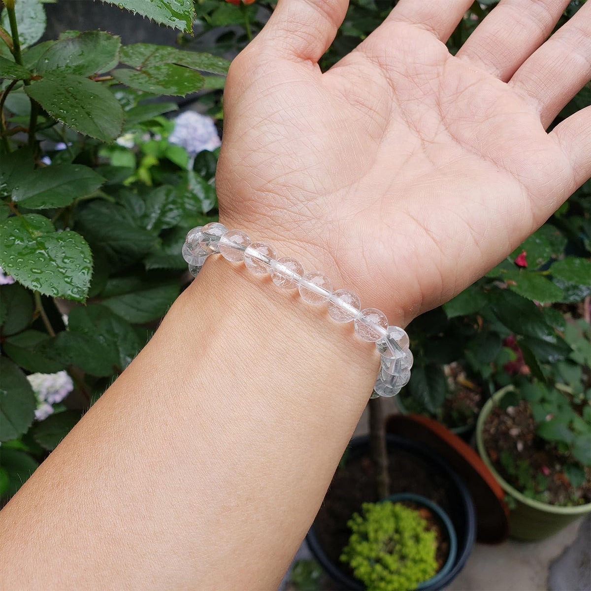 chengmu 8mm Clear White Crystal Stretch Bracelet, Natural Gemstone Round Stone Beads for Beaded Elastic Bracelet 7.5"