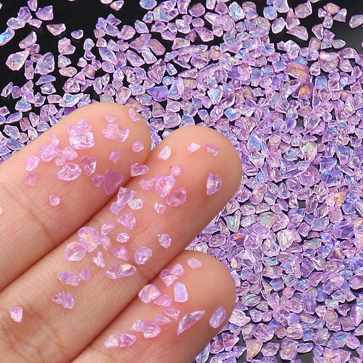 Irregular Crushed Glass Chips Sprinkles, 100g Metallic Chunky Glitter Stones for Nail Art, Resin Mold Filler, DIY Crafts, Vase Filler, Jewelry Making (Light Purple AB)