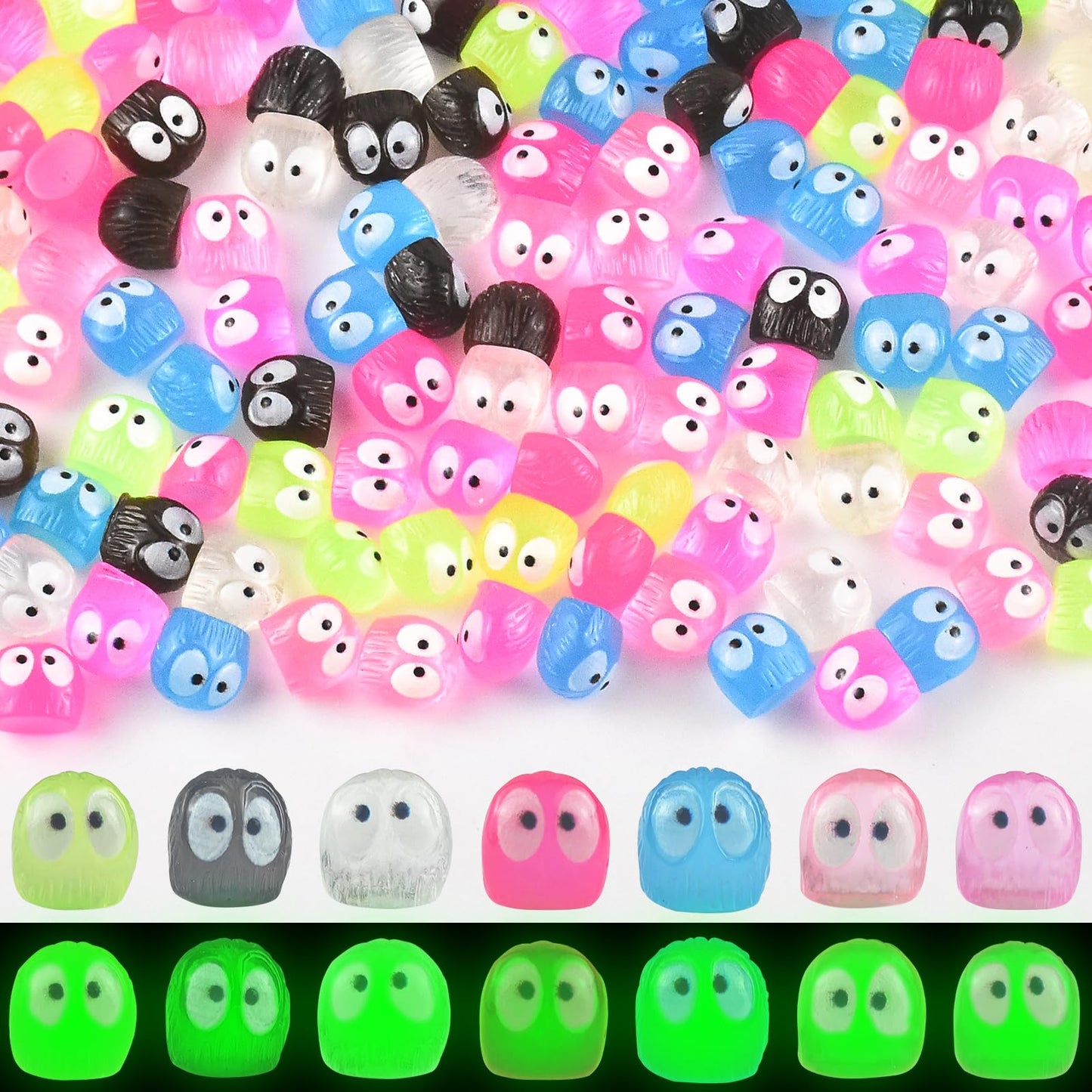 WOZADU 200 PCS Luminous Mini Resin Owl Elves Figurines for Dollhouse Decoration Tiny Ghost Resin Miniature Things for Fairy Garden Micro Landscaping Decoration Cake Toppers Decor