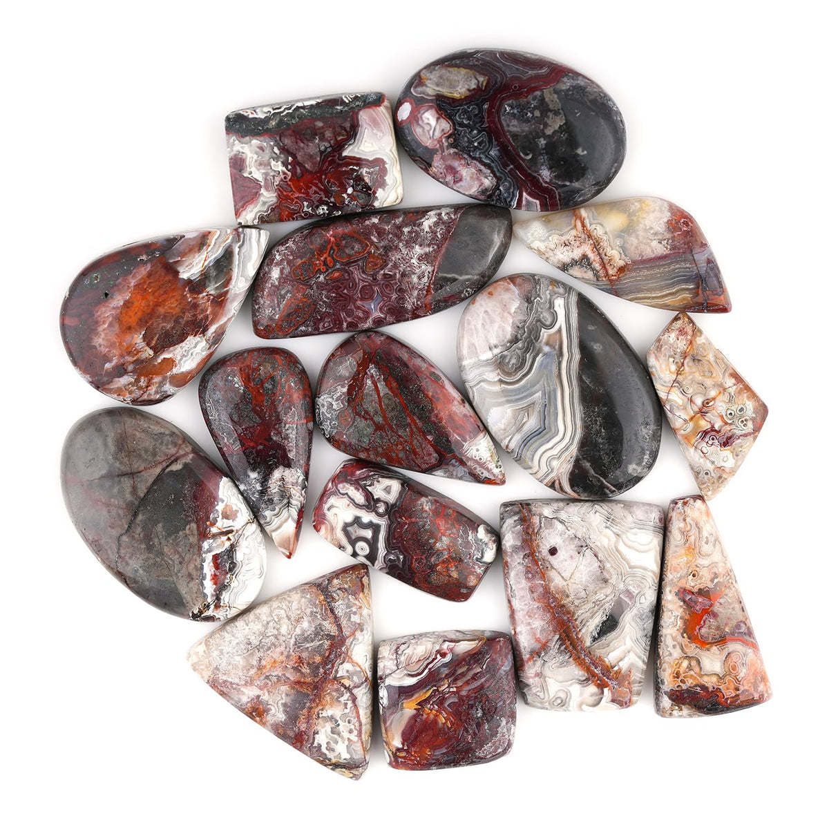 GemSymphony 100 Carat Natural Crazy Lace Agate Gemstone Cabochon Lot Mixed Shapes – 5 pcs Hand Polished Crystal Stones for Jewelry Making Supply, Healing, Reiki, Craft Supplies, Unique Cab Set for Wire Wrapping & Collectors (10-20 mm)