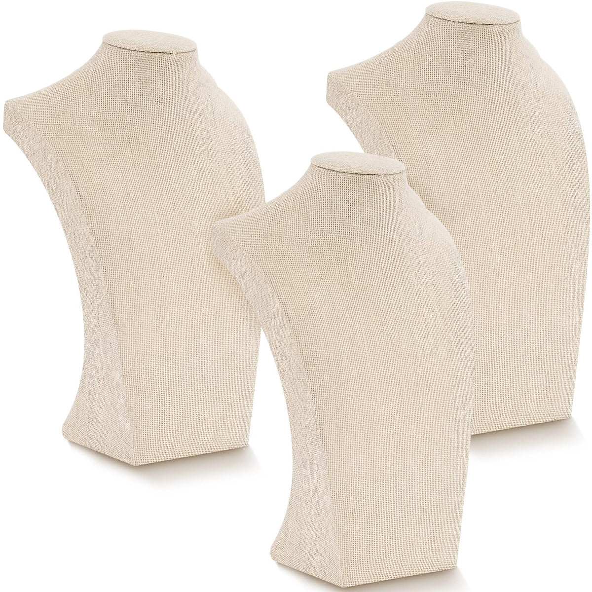 Kigley 3 Pcs Linen Jewelry Display Bust Necklace Display Stand Necklace Mannequin Holder for Jewelry Selling Trade Shows(Beige,11.42 x 6.89 Inch)