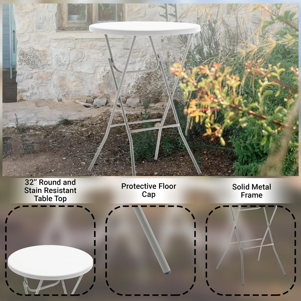 BTEXPERT White 32" Round 43" Bar Height Granite Folding Commercial Portable Banquet Card Plastic Coffee Dining Table for Wedding Party Coffee Event Home Kitchen Indoor Outdoor Set of 10