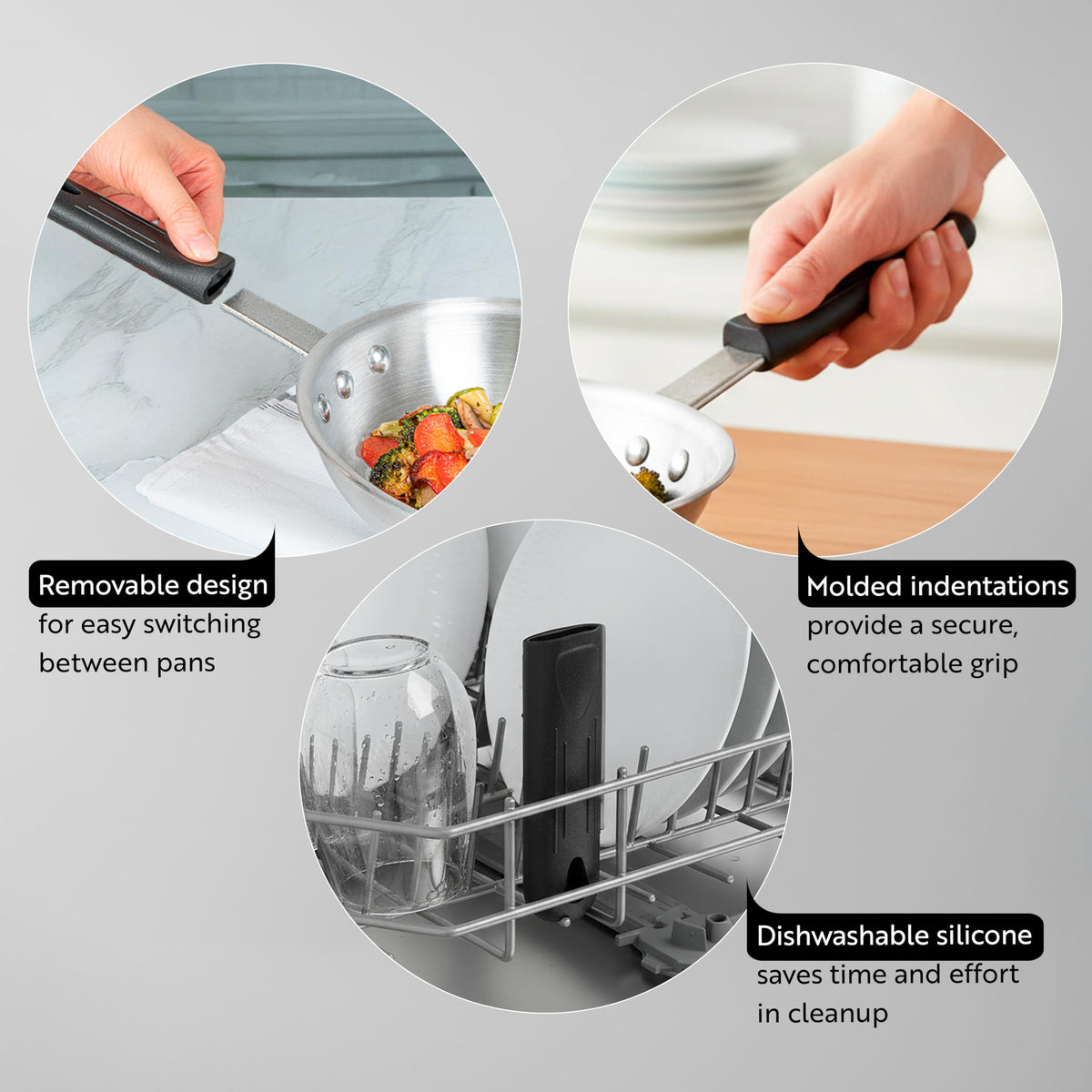 Restaurantware Silicone Hot Handle Holder - Met Lux Heat Resistant Fry Pan Sleeve, Dishwasher Safe - Non-Slip Pat Holder Sleeve Fits 8 inch & 9 inch Aluminum Pans, Black