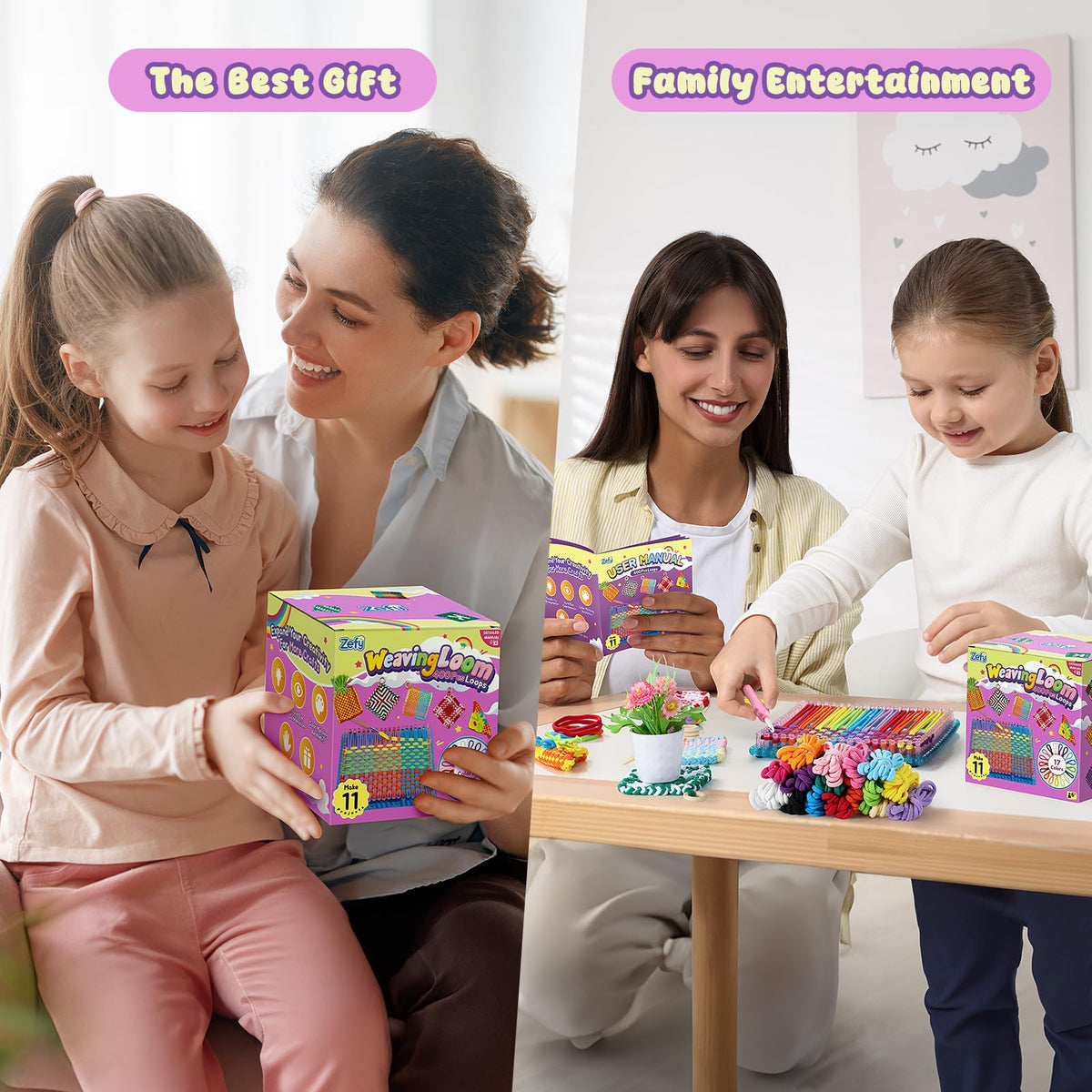 Zefy 400 Pcs Weaving Loom Kit Toys, 17 Colors Loom Loops with 11 PCs Wooden Rings, Rainbow Loops Making Potholder Loom Knitting Crafts Easter Gifts for Kids Girls Adults