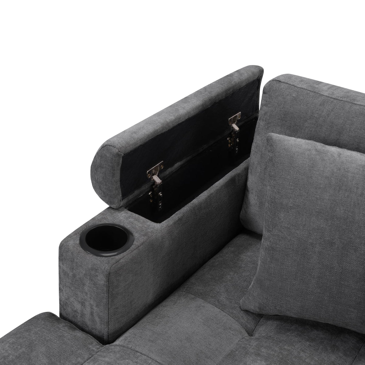 Merax 115.7" U-Shaped Chenille Sectional Sofa, 4 Seat Corner Couch Oversized with Built-in Cup Holders, 3 Pillows, Storage Space for Living Room, Grey