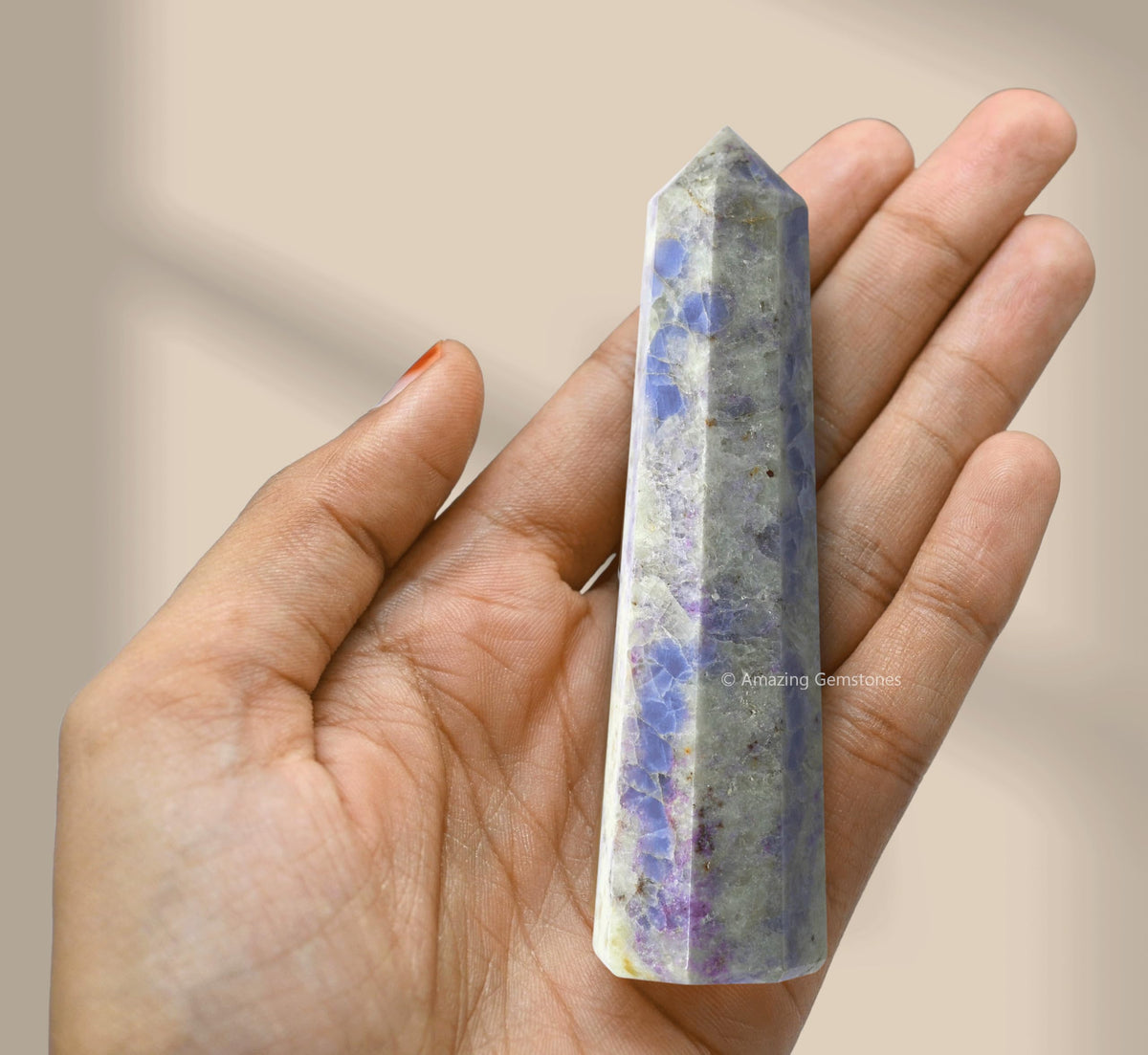 Amazing Gemstone Hackmanite Fluorescent Sodalite Crystal Towers - Natural Healing Crystal Point Obelisk for Reiki Healing and Crystal Grid (3" to 4" INCH)