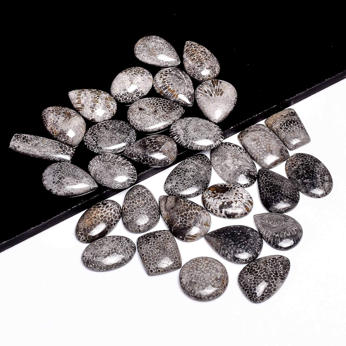GEMKORA™ 4pcs Natural Black Coral Gemstone Cabochon Mix Shape Loose Gemstone Wholesale Cabochons Lot, Jewelry Making Loose Gemstone, DIY, Wire Wrapping, Healing Crystals, Bulk Deal