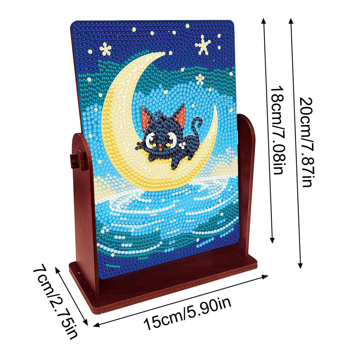 pigpigboss Black Cat Diamond Painting Rotate Mirror Kit, 5D DIY Crystal Drill Moon Cat Diamond Art Dots Makeup Mirror for Adult Beginner Home Office Desktop Decor
