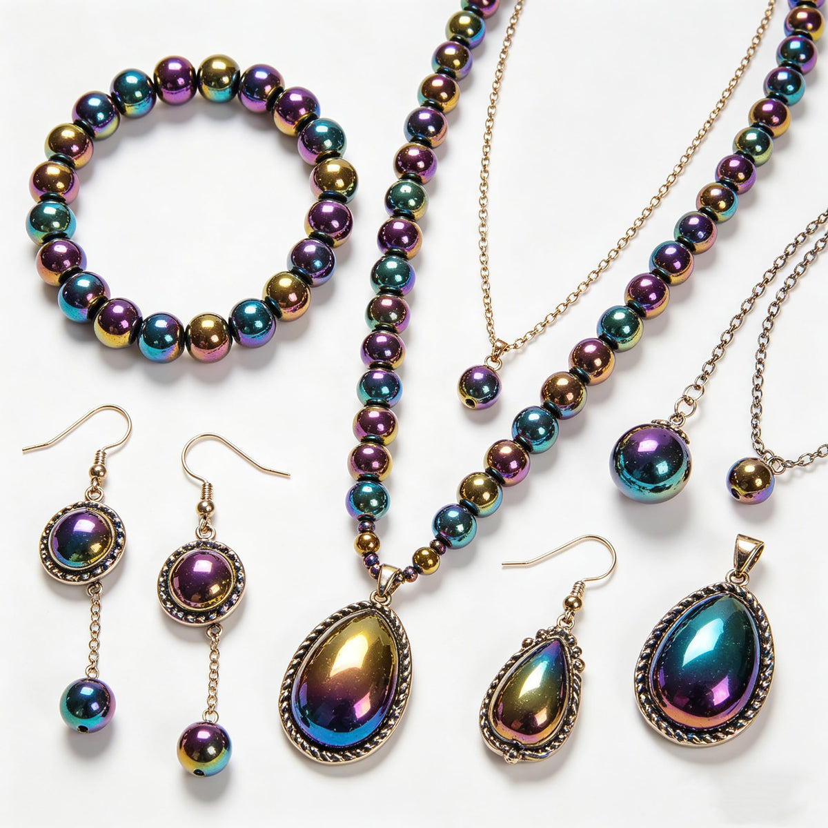 Land Long 120pcs(2 Strand/Set) 6mm Rainbow Hematite Beads Healing Smooth Round Mulitcolor Gemstone Beads for Jewlery Bracelets Earrings Making DIY