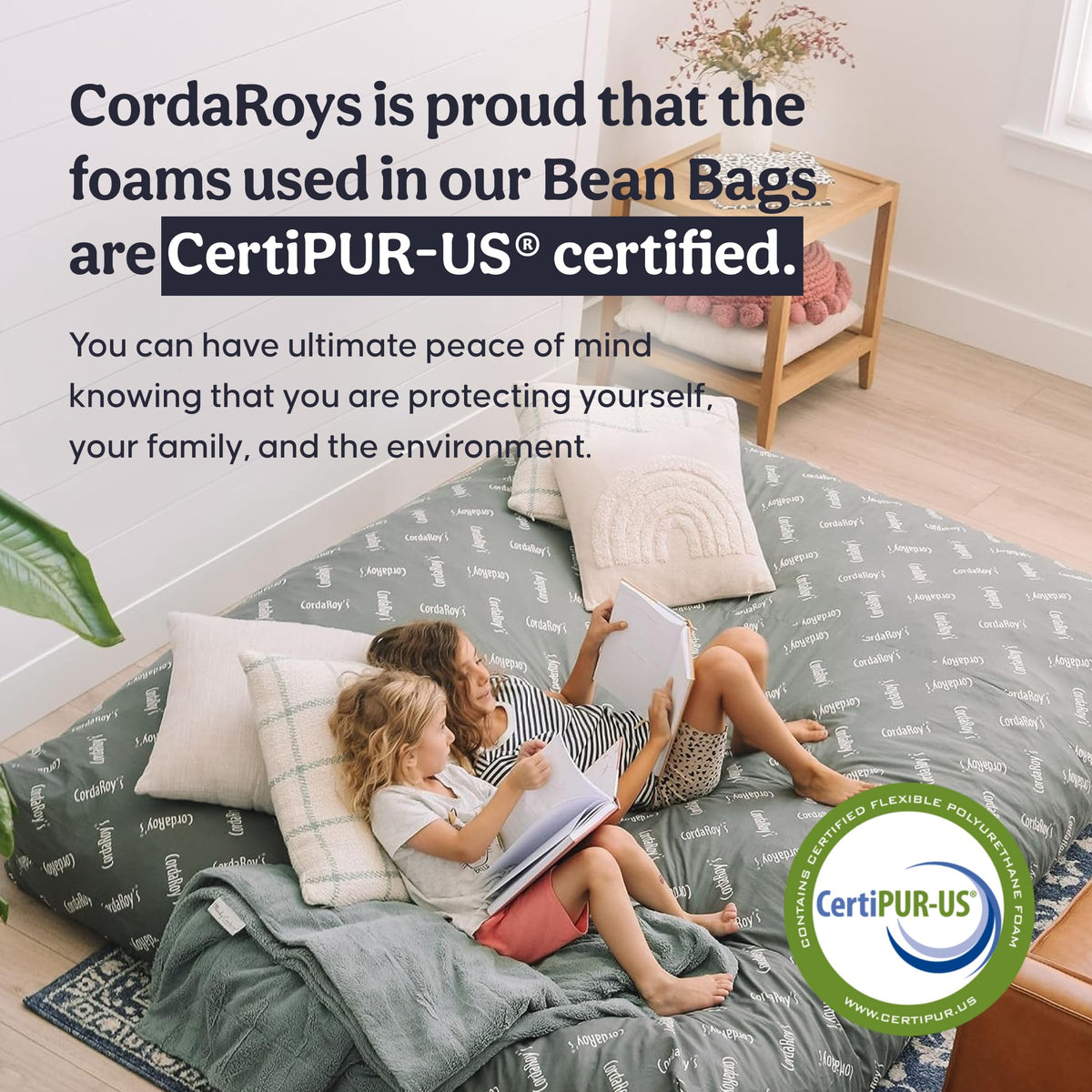 CordaRoy's Plush Bean Bag - Convertible Bean Bag Chair - Machine-Washable Plush Fabric Cover - for Basement, Living Room, Game Room, Dorm & More - Queen Size - Indigo | Made in The USA