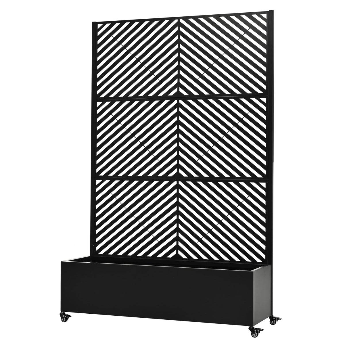KEIKI 73"x47"x16" Planter Trellis Box with Wheels & Drain Plug, Outdoor Resin Raised Garden Bed for Climbing Plants, Large Weather-Resistant Design, Black
