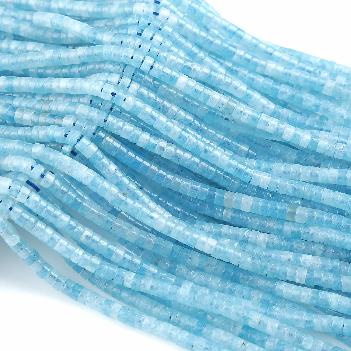 150pcs 2x4mm Natural Aquamarine Tube Shape Beads Loose Flat Round Cylinder Flat Spacer Stone Beads for Bracelet Earrings Jewelry Making