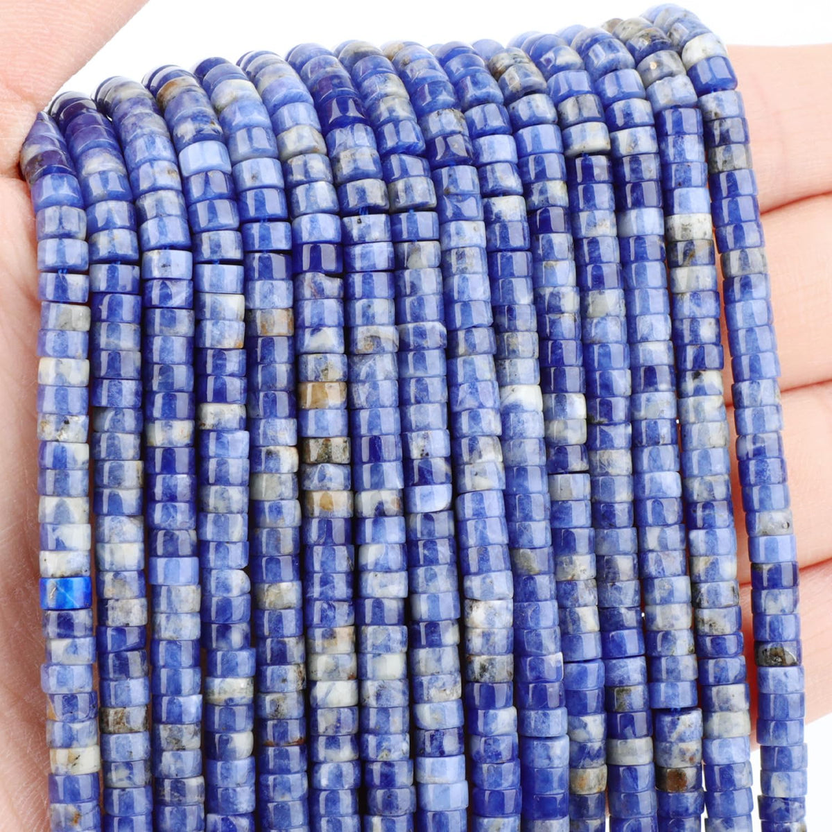 Natural Blue Sodalite Heishi Spacer Beads Loose Semi Precious Flat Round Gemstone Disc Shape Stone for Beading Jewelry Making 4x2mm 15.5"