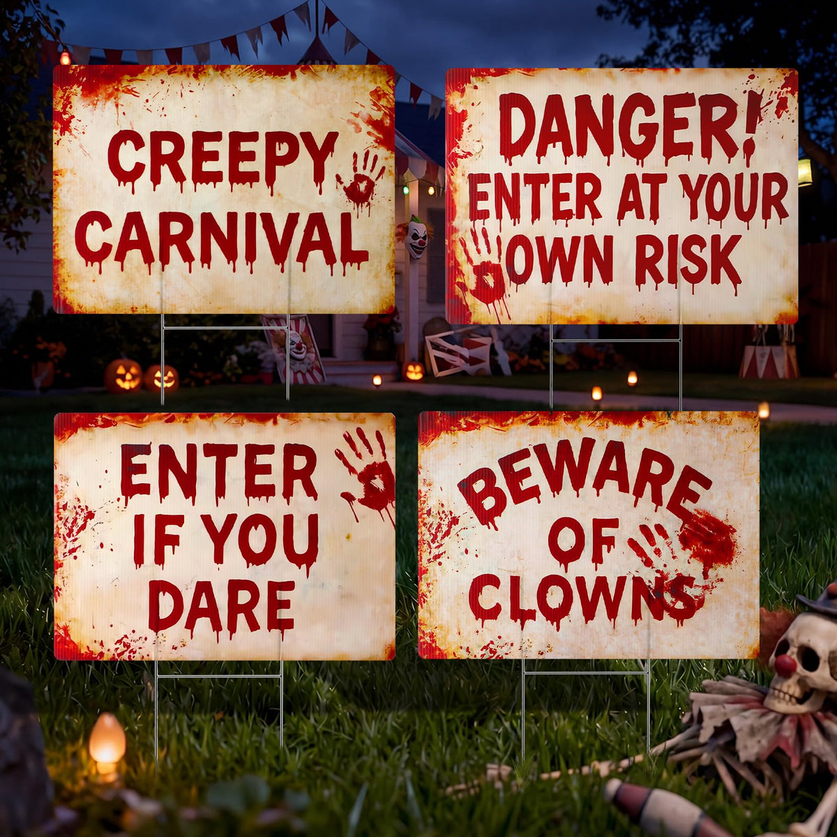 Otoolling 4 Pcs Halloween Terrifying Clown Metal Yard Signs Decor 16 Inch Beware of Clowns Garden Stakes Outdoor Scary Carnival Metal Signs for Halloween Spooky Party Creepy Evil Circus Lawn Decor