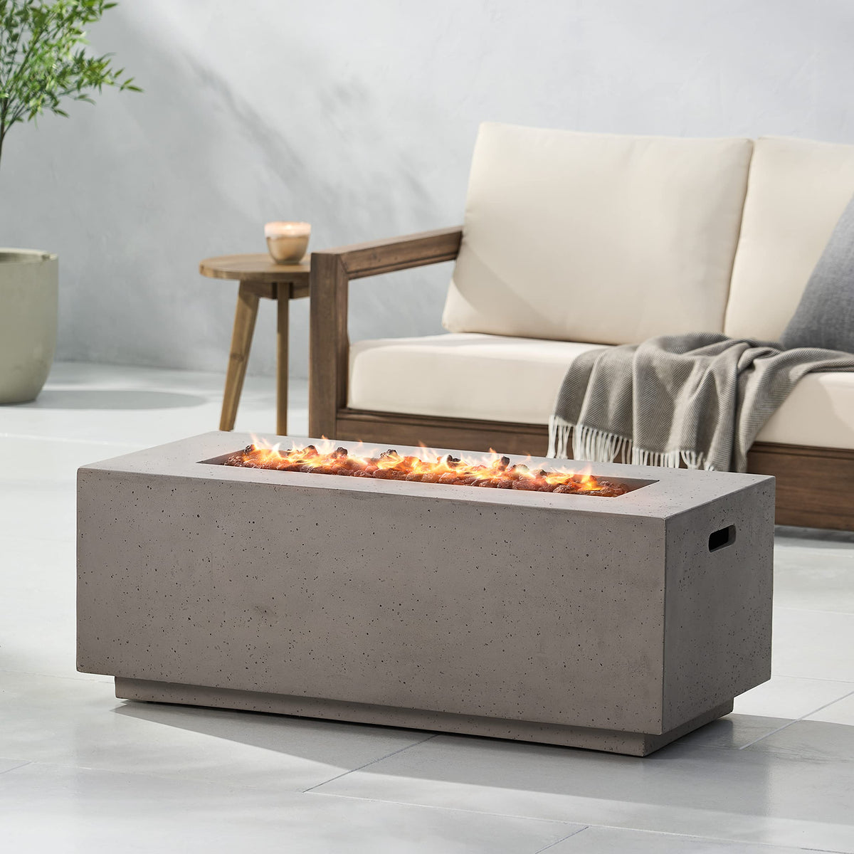 Christopher Knight Home Aidan Outdoor 40,000 BTU Rectangular Fire Pit (No Tank Holder) - Lightweight Concrete - Light Gray