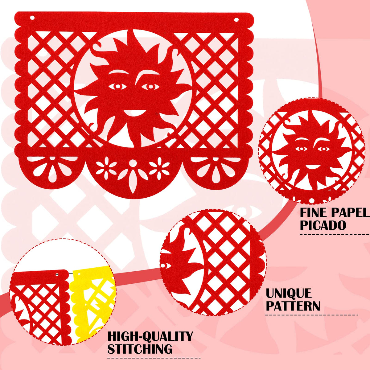 7 Pack Papel Picado Banner Mexican Party Fiesta Flag Cinco De Mayo Theme Party Decorations Day of The Dead Felt Garland Dia De Los Muertos Decor for Mexican Birthday Party Supplies, 68.6 ft Total