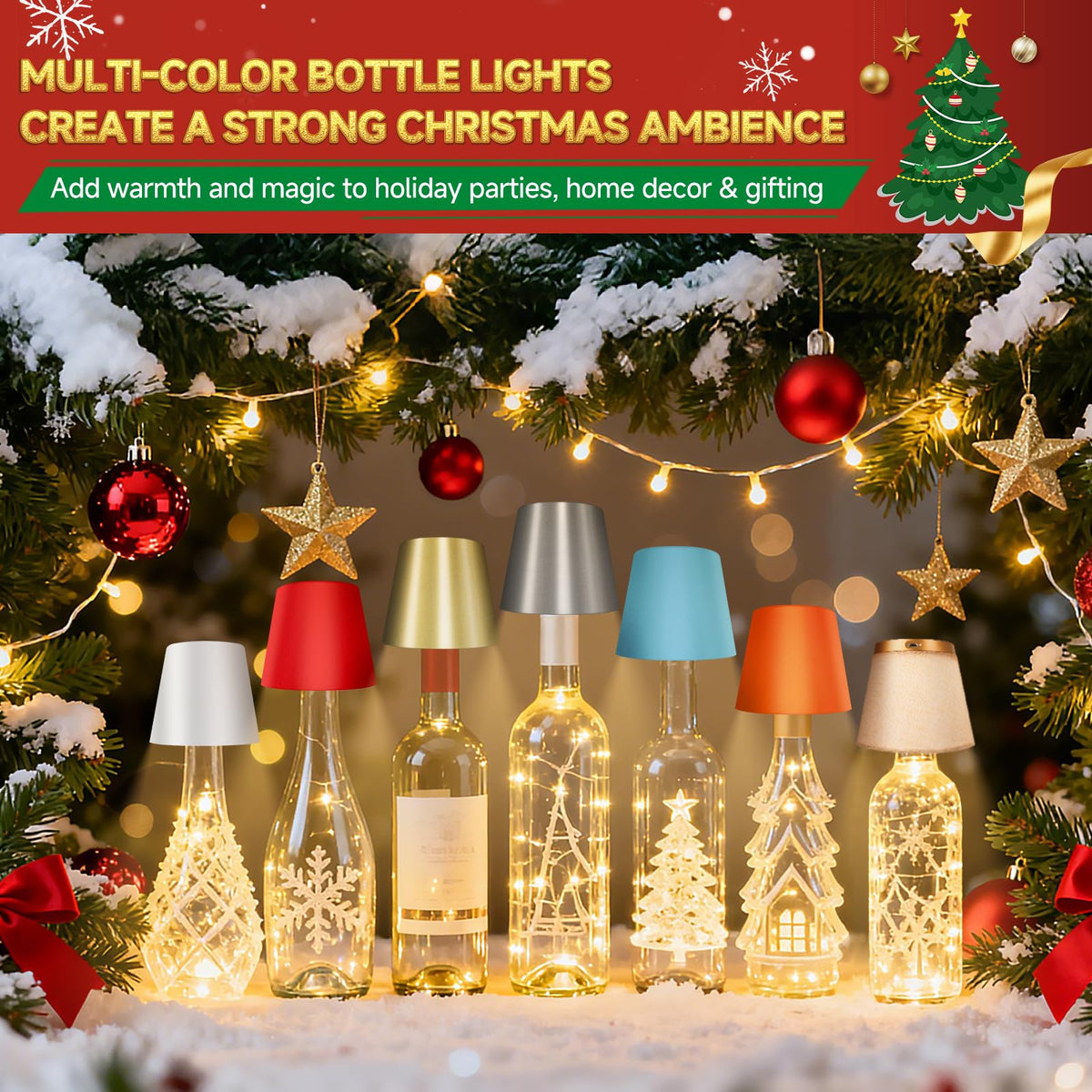 Hoide 2025 New Wireless Bottle Lamp - LED Bottle Lights for Liquor & Wine Bottles, Cordless Lampshade, Whiskey Bottle Top Light, Bottle Stopper Night Light Kit, Rechargeable 3-Tone Touch-Dimmable