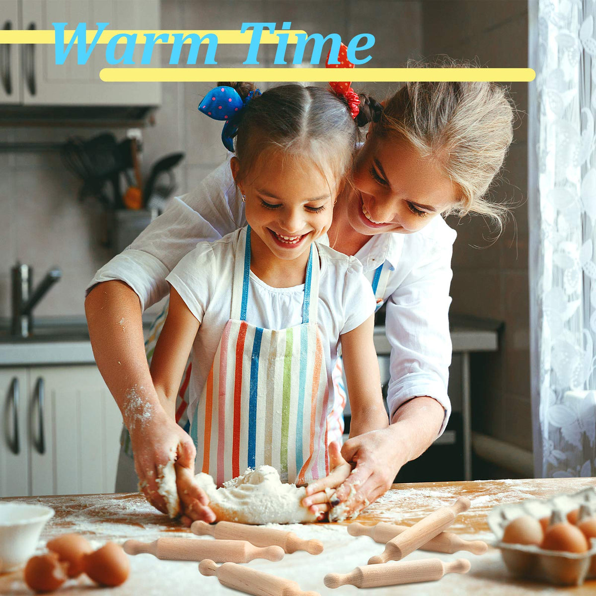 Suclain 20 Pcs Wooden Mini Rolling Pin Long Kitchen Baking Small Dough Rolling Pin for Children Fondant Pastry Pizza Crafting and Imaginative Play for Halloween and Christmas Presents (6 Inches)