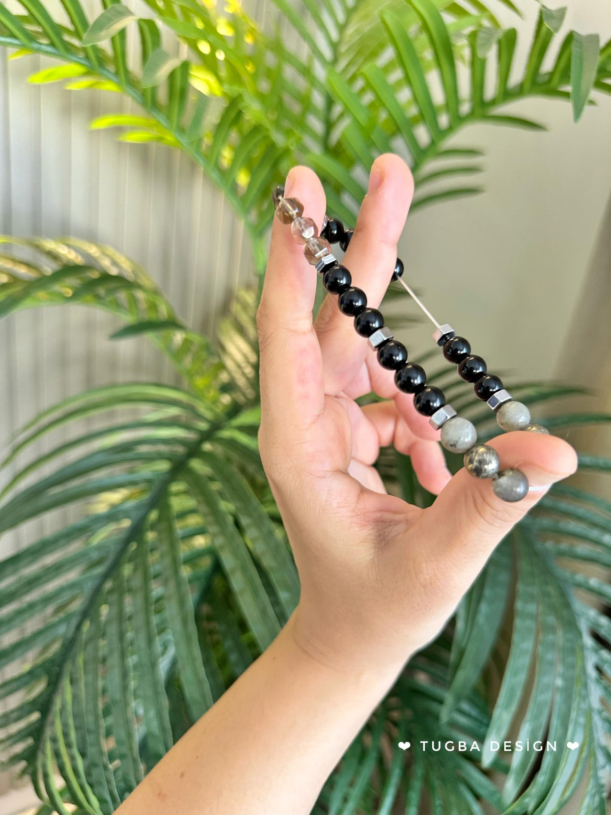 TUQBA Manifestation and Protection Beaded Crystal Bracelet for Men and Women Natural Stone Jewelry with Onyx, Smoky Quartz, Pyrite, Labradorite Mothers Days Gift, Christmas, Baptism, Birthday