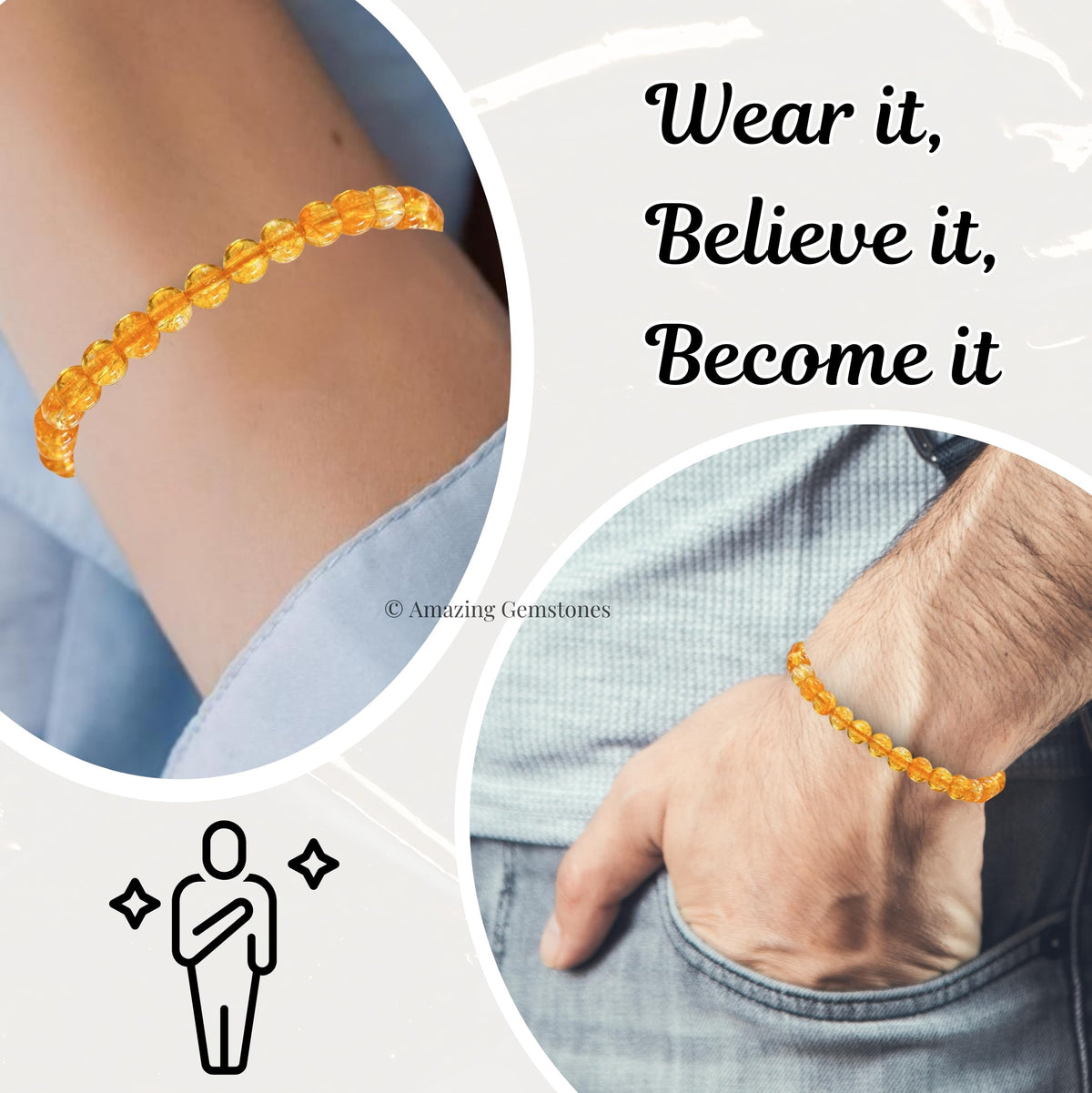 Amazing Gemstone Citrine Onyx Bracelet, Gifts For Men & Women - Protection Healing Crystal Bracelet - 6mm Gemstone Beaded Adjustable Bracelet, Pulseras Para Hombres Mujer Stocking Stuffers