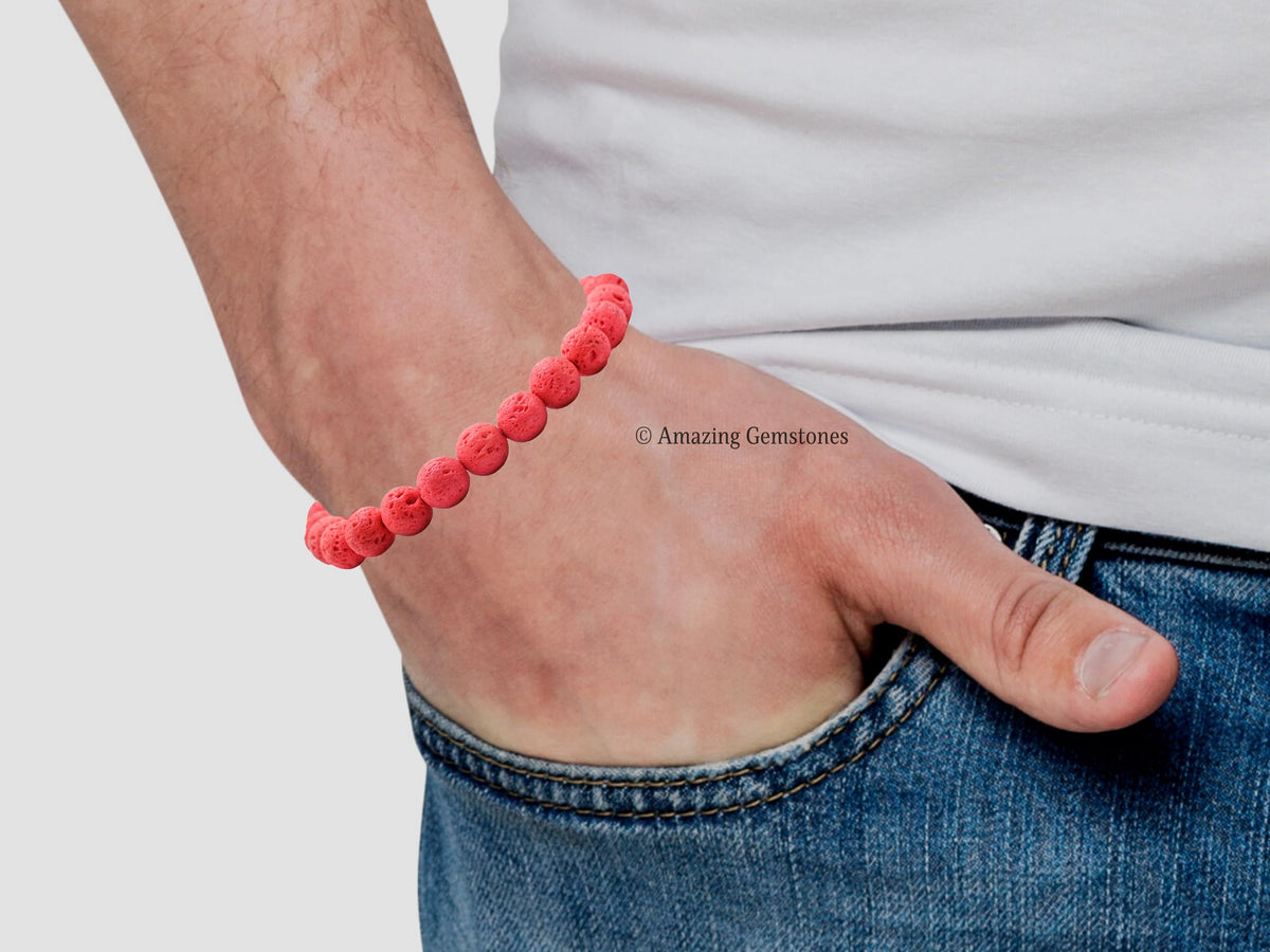 Amazing Gemstone Red Lava Bracelet, Gifts For Men & Women - Protection Healing Crystal Bracelet - 8mm Gemstone Beaded Adjustable Bracelet, Pulseras Para Hombres Mujer Stocking Stuffers