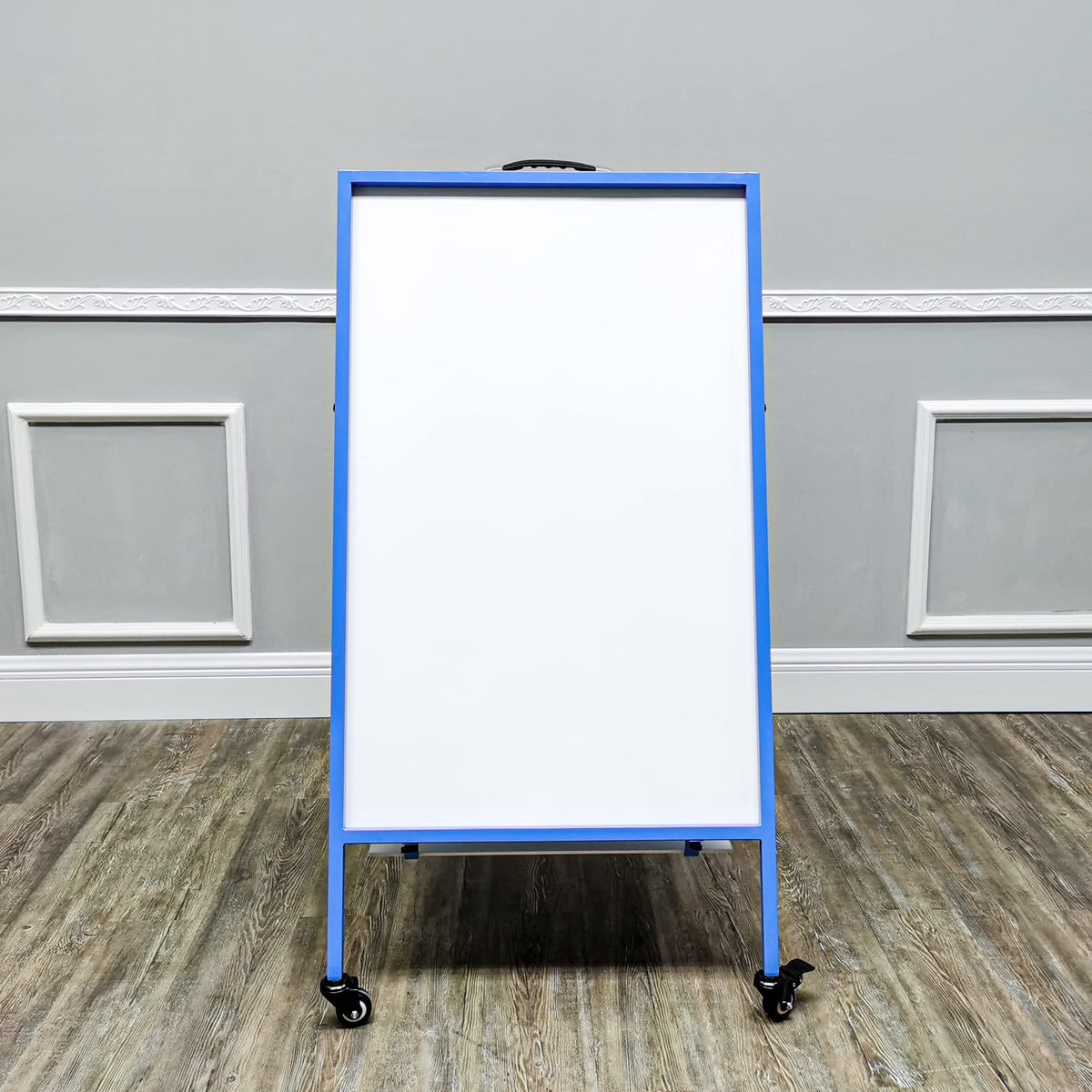 FixtureDisplays Double-Sided Easel with Dry Erase & Magnetic Felt Surfaces A-Frame Art Board on Wheels Blue Steel Frame 19531-NPF