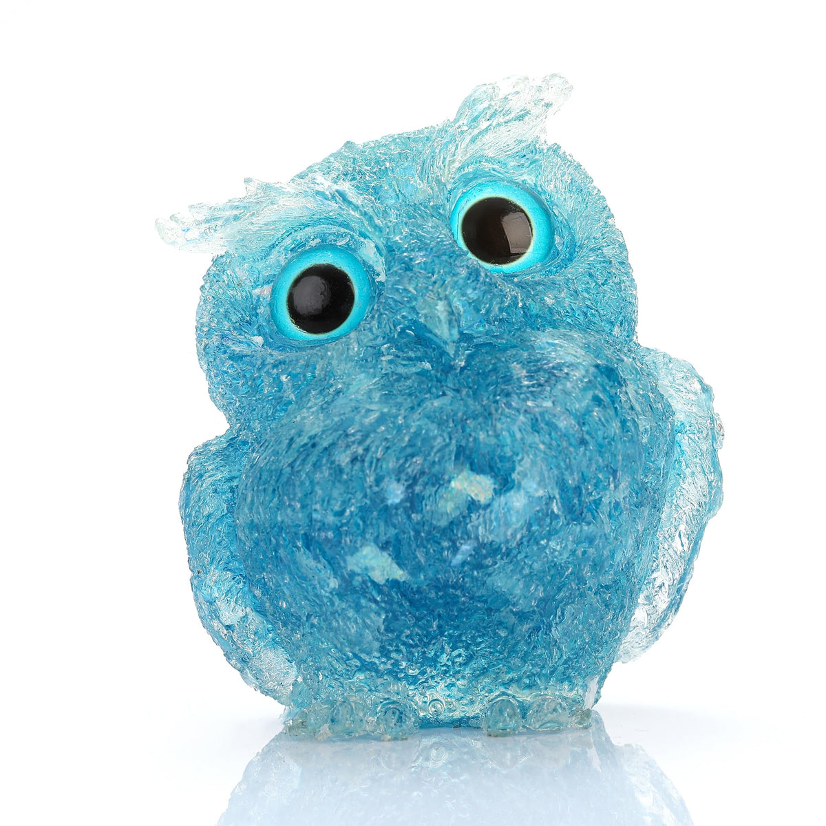 Reyife Hand-Carved Natural Crystal Owl Statue Reiki Healing Gemstone Animal Figurines Home Office Car Decoration The Best Gifts 2.4 inches(Aquamarine)