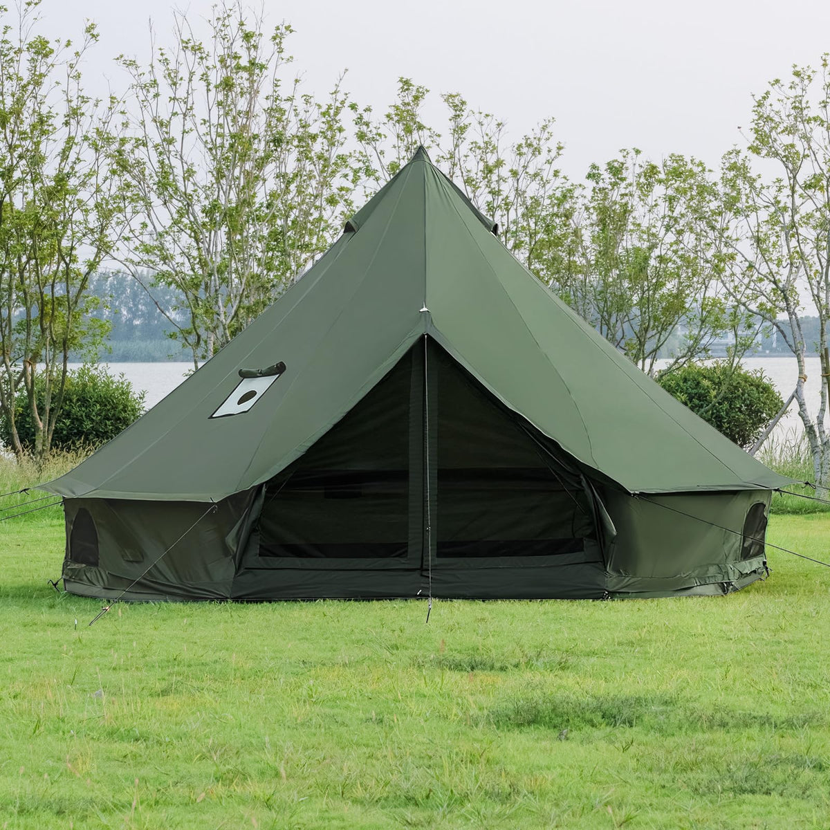 Bell Tent with Stove Jack – Spacious 13.1ft Family Glamping Yurt, 4-6 Person, 4 Season, Easy Setup, Waterproof, Ventilated Outdoor Shelter (13.1ft(Green)