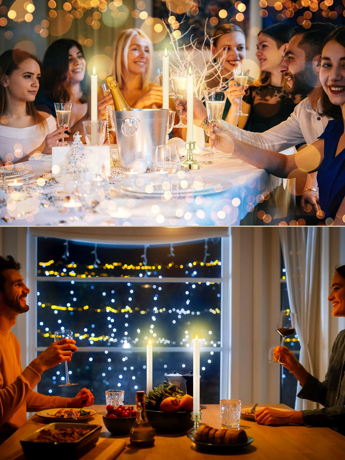 VIHOSE 24 Pcs Flameless Taper Candles with Holders Remote Timer Battery Operated Candles Bulk LED Candlesticks Flickering for Valentines Wedding Home Window Carnival Party Decor(Gold,Elegant Style)