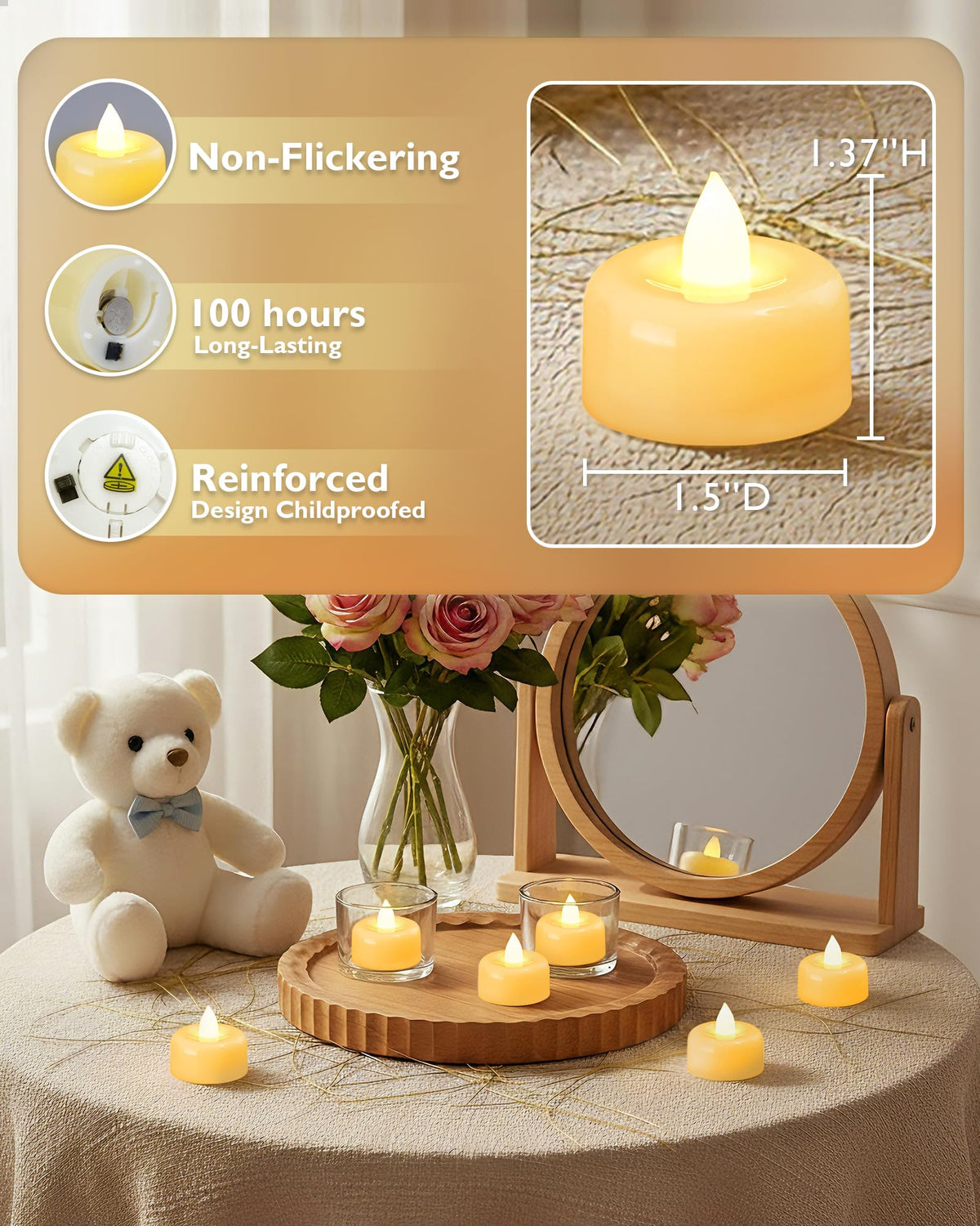 Amagic 24 Pack Flameless LED Tea Lights Candles Battery Operated, Electric Fake Tealight Candles for Votive, Halloween, Christmas, Home Decor, Wedding, Table Decor (24Pack)