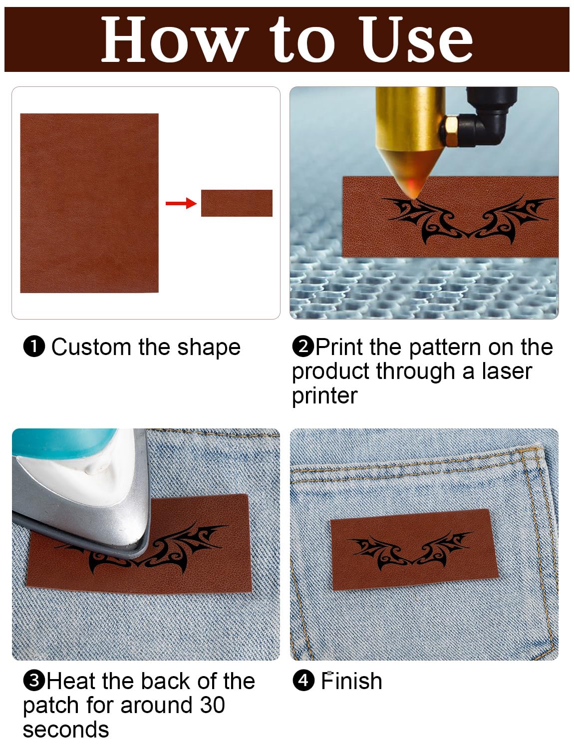 6 Pack Blank Leather Sheets for Laser Engraving, Iron On Leather Patches for Hats, Adhesive Faux Leather Repair Patches for Custom Design Sewing Craft Supplies (12.6 x 10.2 Inch), Brown