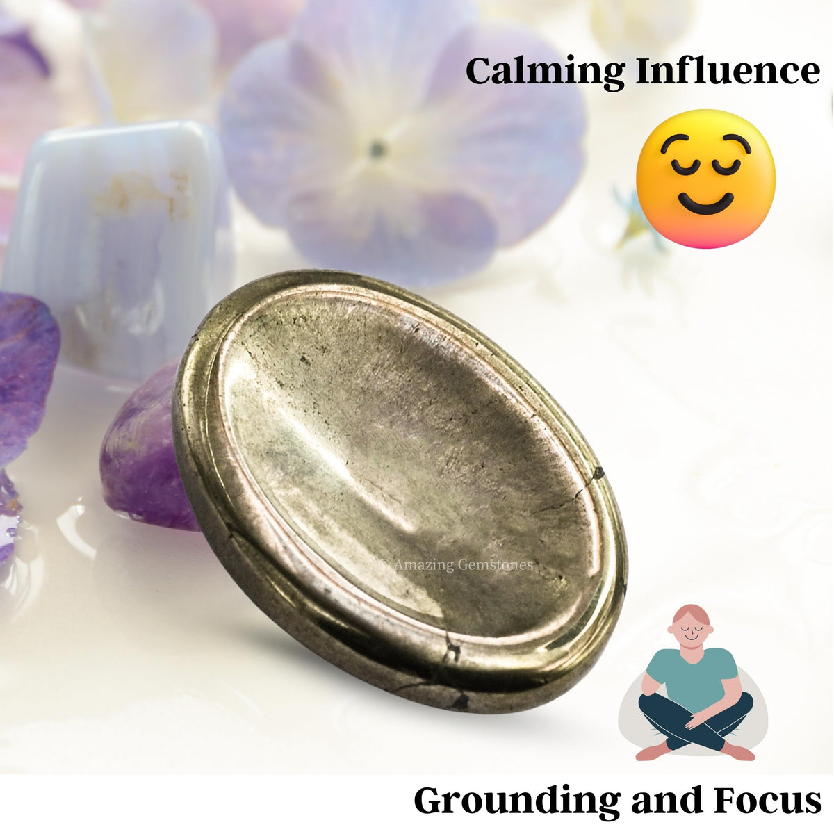 Amazing Gemstone Pyrite Worry Stone Crystals and Healing Stones - Worry Stones for Stress Relief Gifts - Piedra Crystal Fidget for Meditation, Relaxation - Unique Stocking Stuffers, Gifts for Women