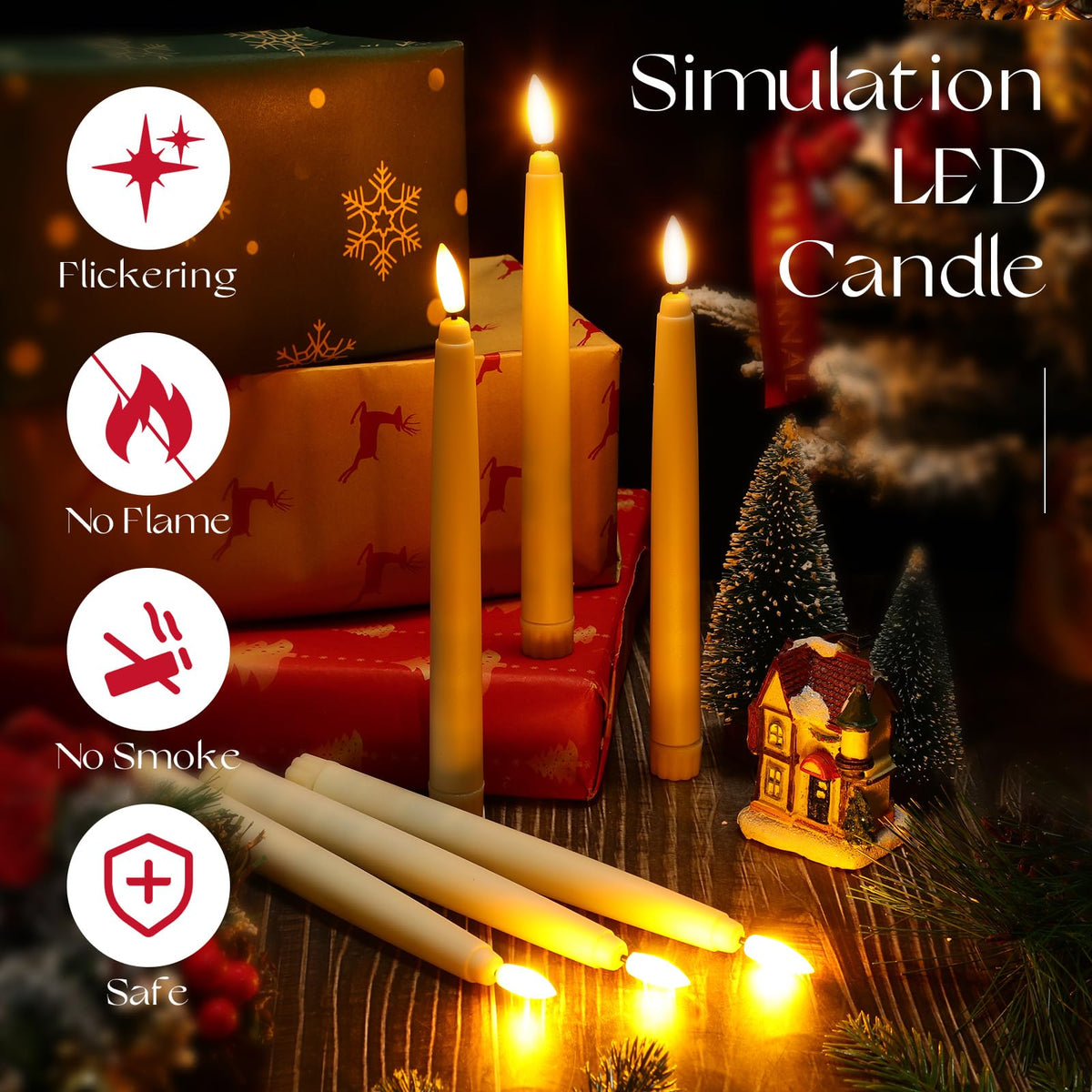 Baquler 12 Pcs Flameless Taper Candles LED Taper Candles Flickering Bulk Ivory LED Candlestick for Easter Wedding Church Halloween Christmas Party Decor Table Centerpiece, 8.5 in, No Batteries