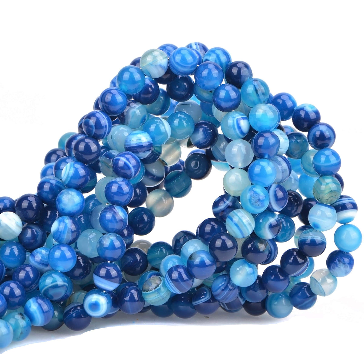 80Pcs Natural Crystal Beads Stone Gemstone Round Loose Energy Healing Beads with Free Crystal Stretch Cord for Jewelry Making (Blue Agate, 10mm)