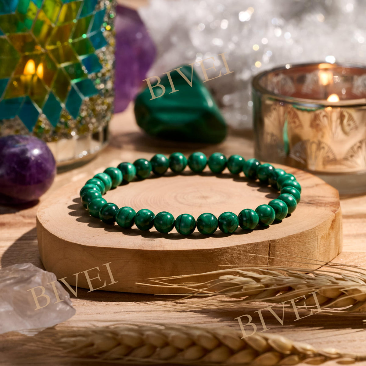 Bivei Malachite - Transformation - 6mm Beaded Bracelets for Women Handmade Semi Precious Natural Stone Stretch Elastic Jewelry for Women Yoga Protection Gifts