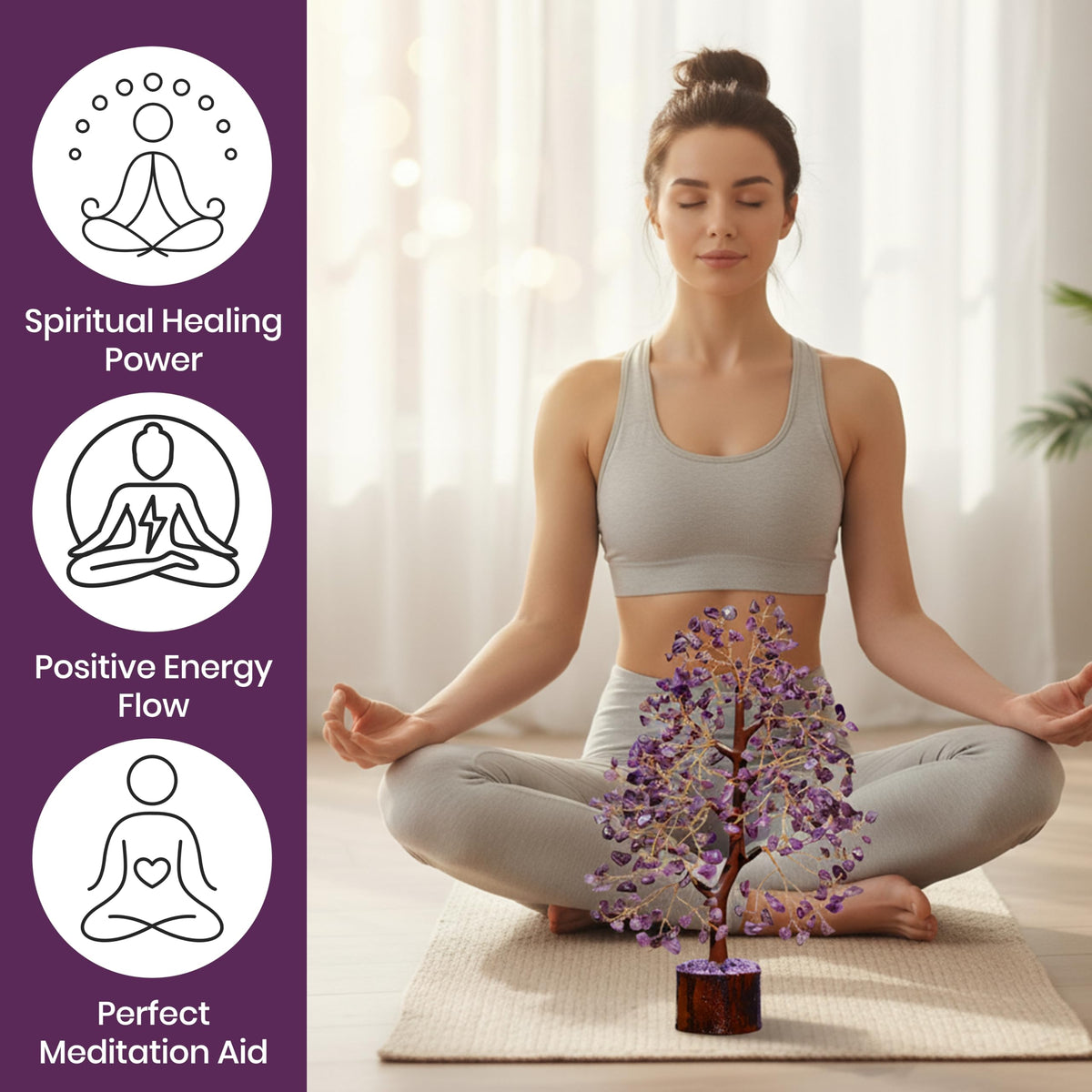 AstraVeda Amethyst Crystal Tree, Chakra Tree, Feng Shui, Positive Energy, Meditation Gift, Crystals and Stones, Spiritual Items, 300 Bead