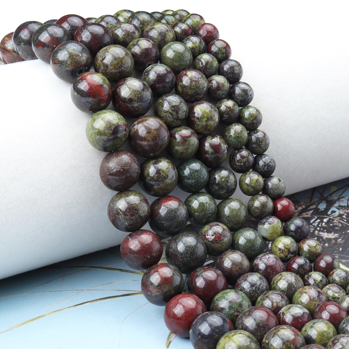 Siomia 45pcs 8mm Natural Dragon Blood Stone Gemstone Beads Energy Healing Crystal Round Loose Stone Beads for Jewelry Making, DIY Bracelets Necklaces