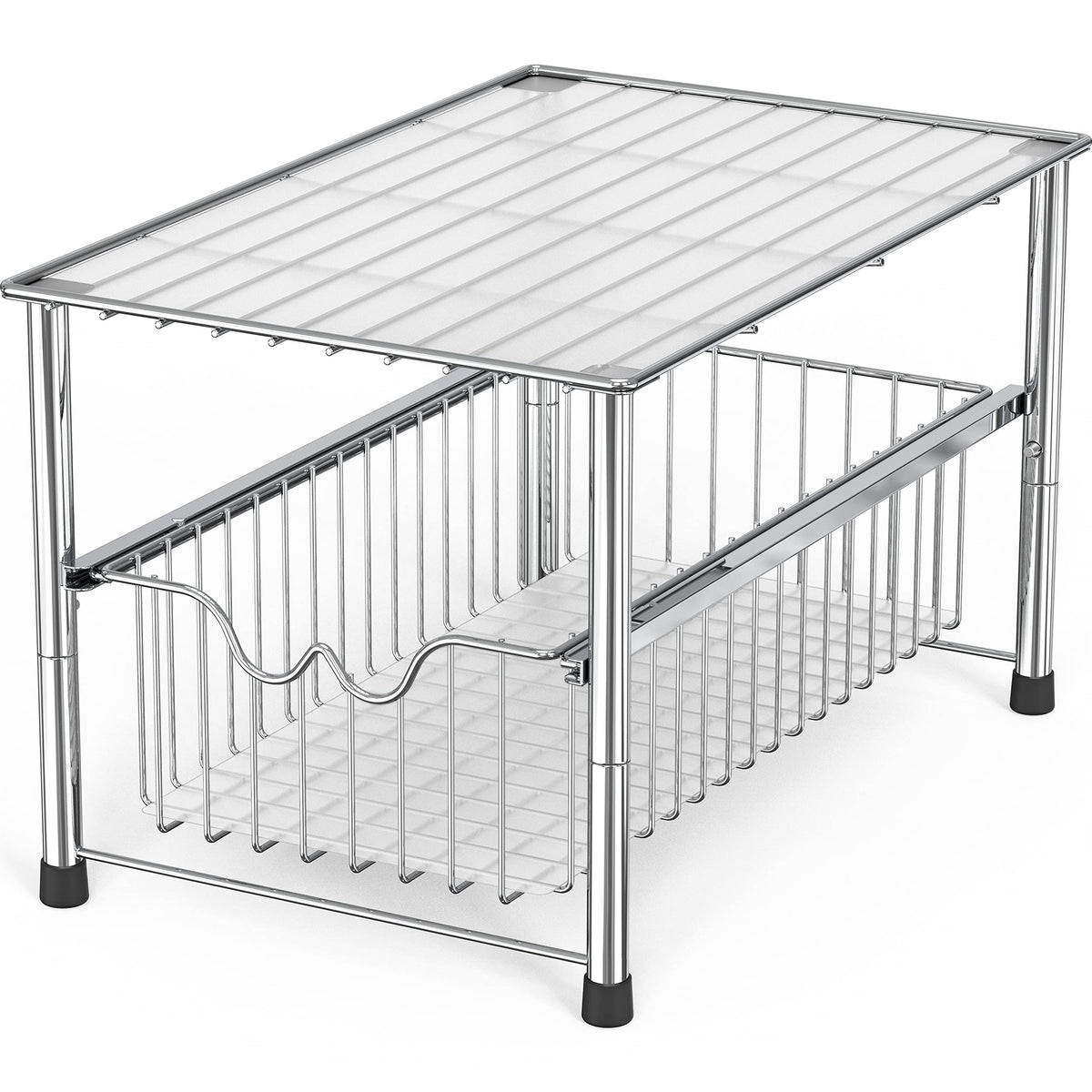 DecoBrothers Stackable Under Sink Organizer with Sliding Basket, Chrome