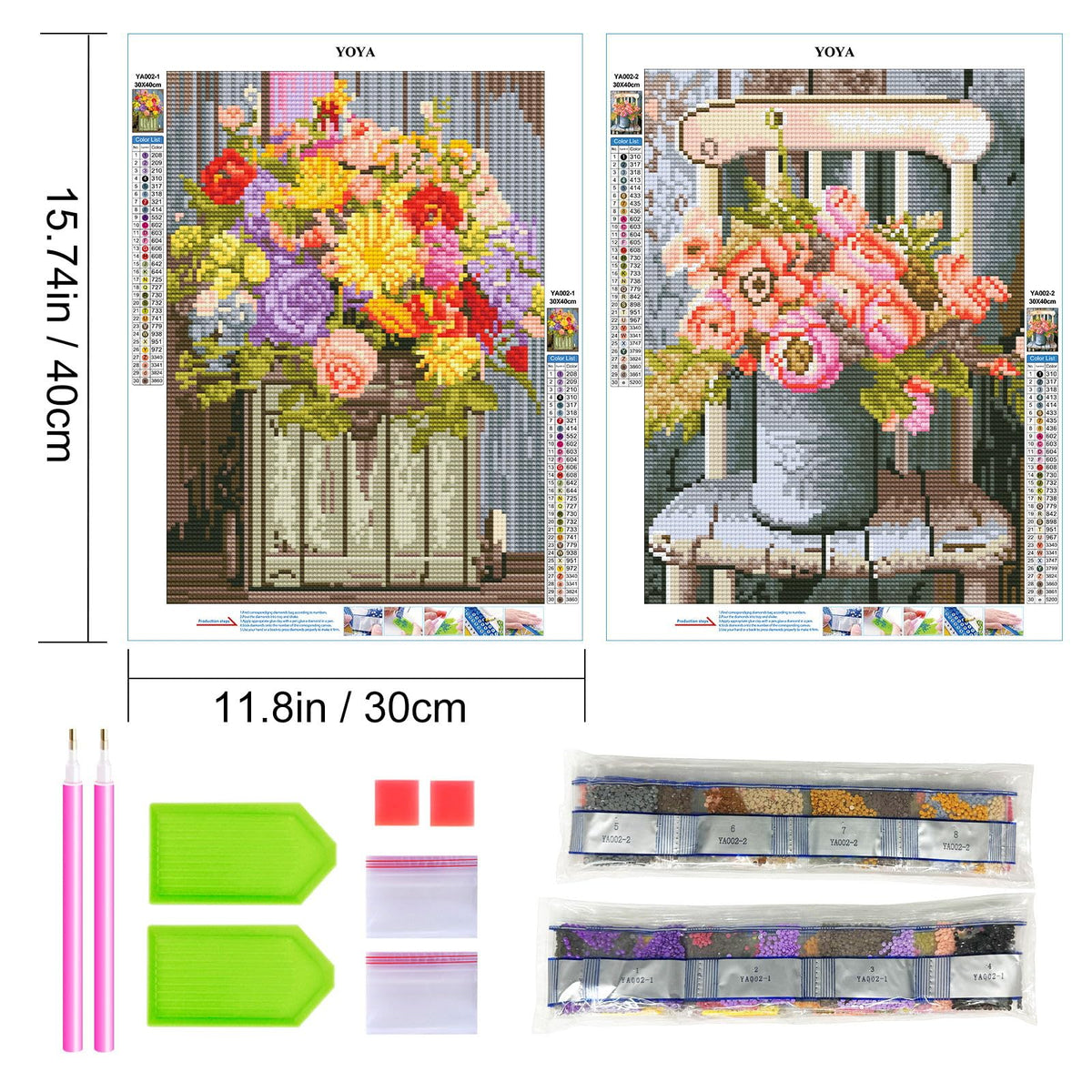 YOYA 2 Pack Diamond Painting Kits for Adults, Diamond Art Kits with Accessories & Tools, DIY Flowers 5D Diamond Painting Full Drill Gem Art Painting Kit for Home Wall Decor 12 x 16 Inch